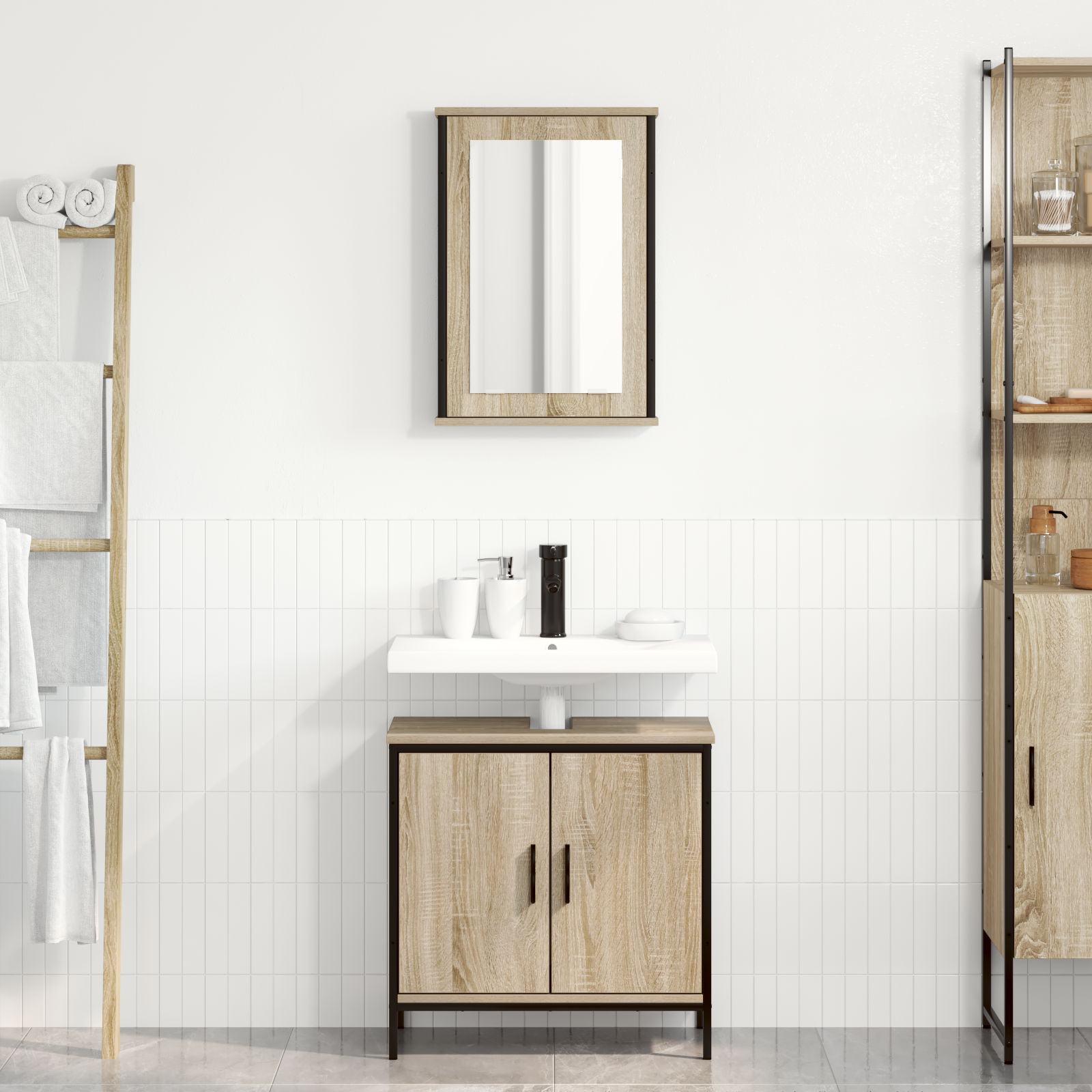 2 Piece Bathroom Furniture Set Sonoma Oak Engineered Wood