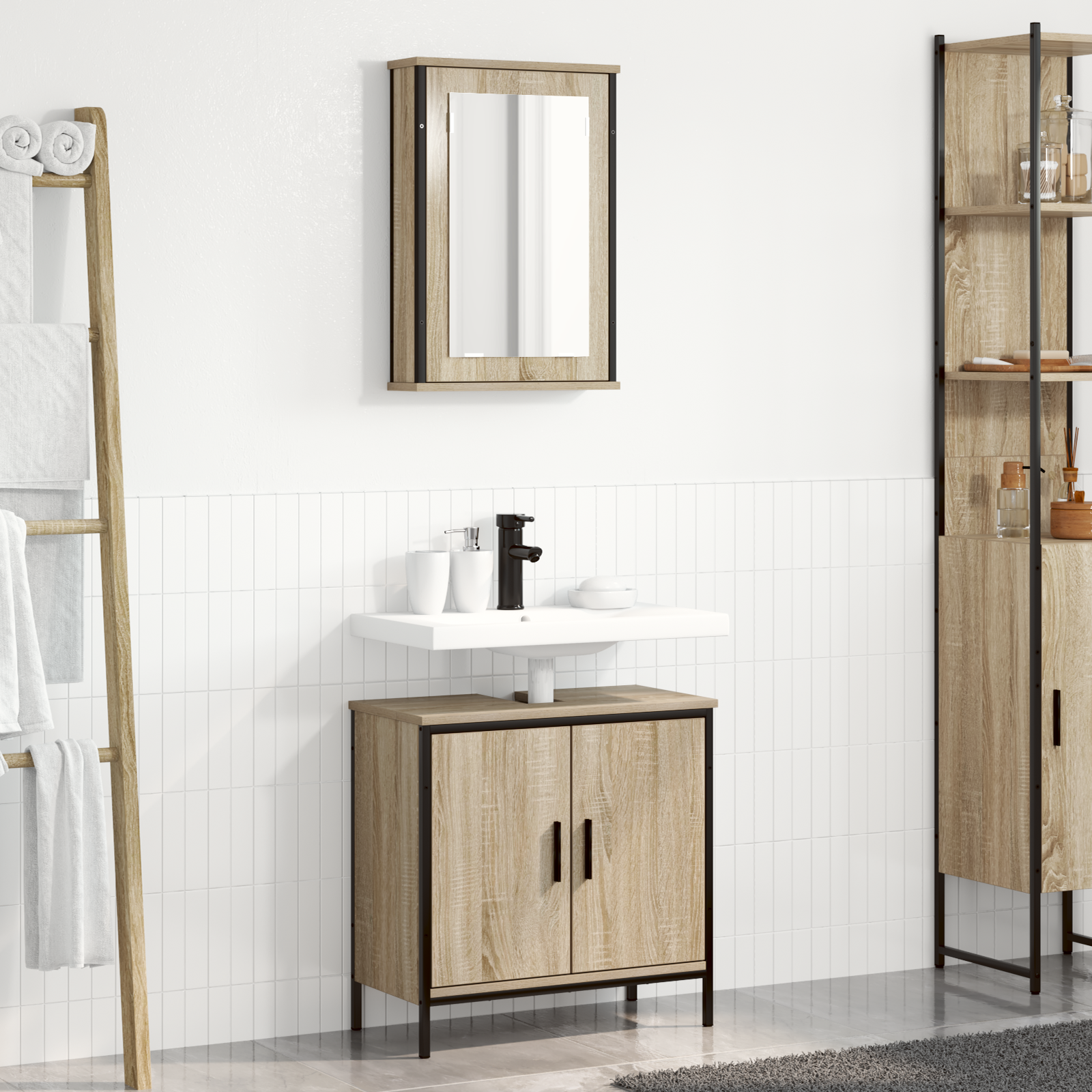 2 Piece Bathroom Furniture Set Sonoma Oak Engineered Wood - Image 4