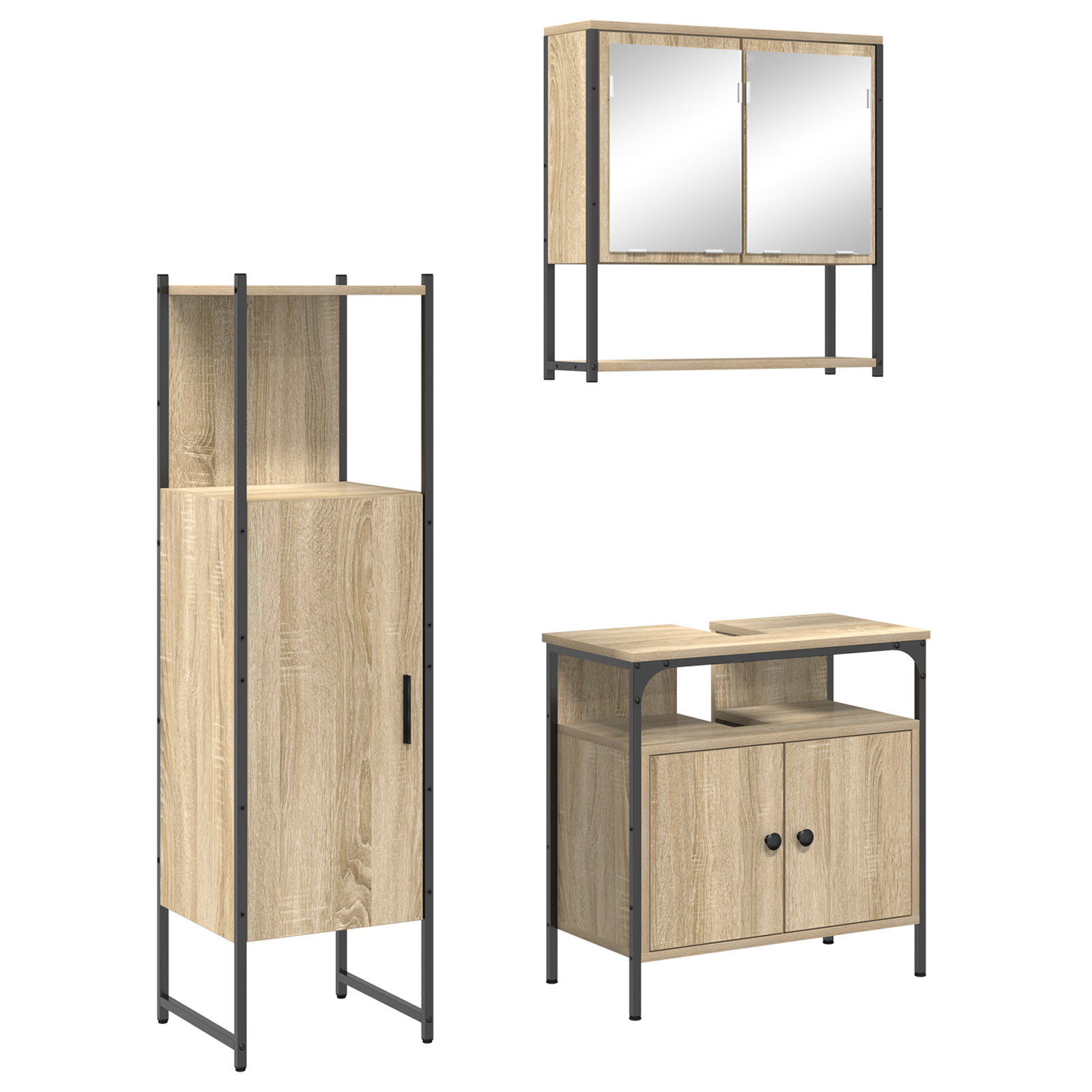 3 dalių vonios baldų komplektas šviesaus ąžuolo inžinerinės medienos - Image 2