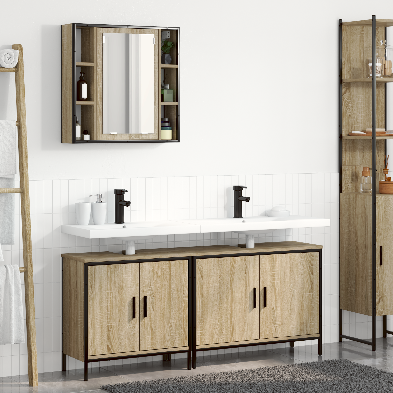 3 Piece Bathroom Furniture Set Sonoma Oak Engineered Wood