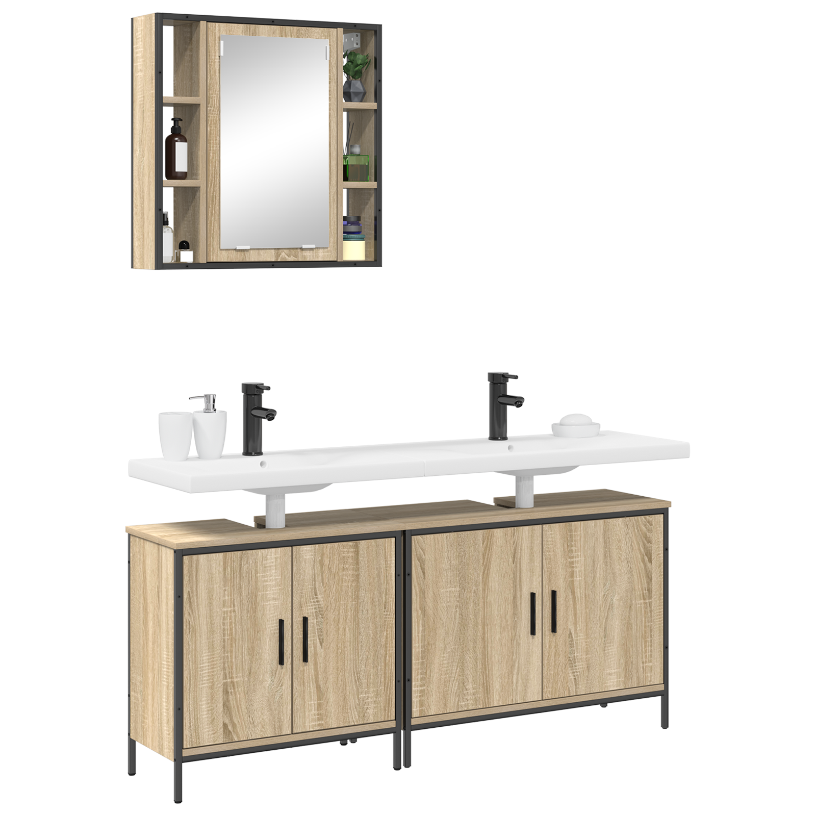 3 Piece Bathroom Furniture Set Sonoma Oak Engineered Wood - Image 3