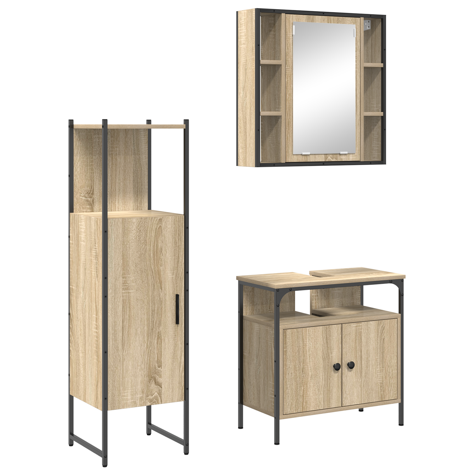3 Piece Bathroom Furniture Set Sonoma Oak Engineered Wood - Image 2