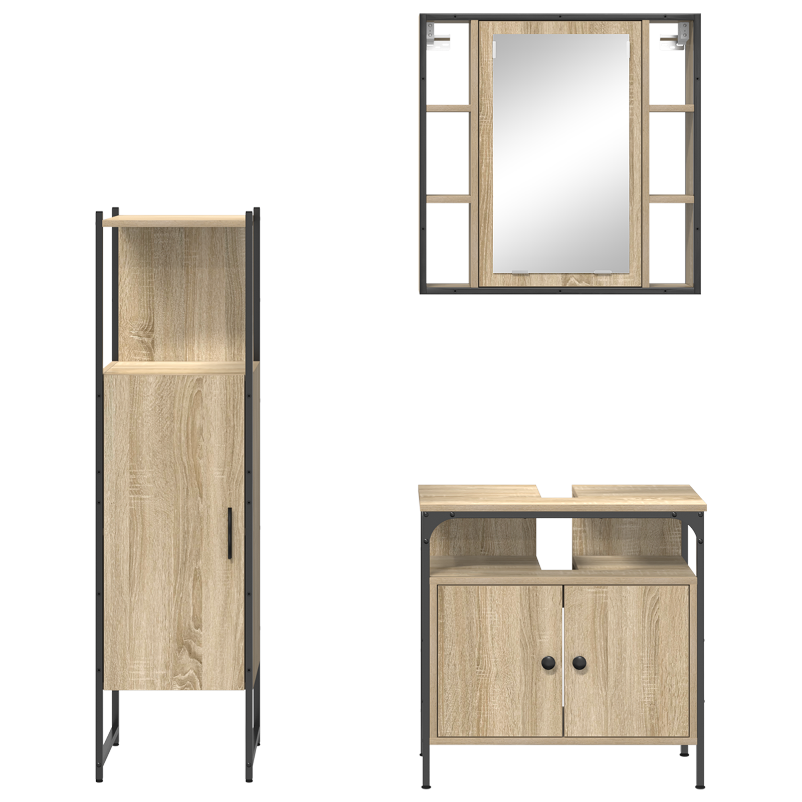 3 Piece Bathroom Furniture Set Sonoma Oak Engineered Wood - Image 8
