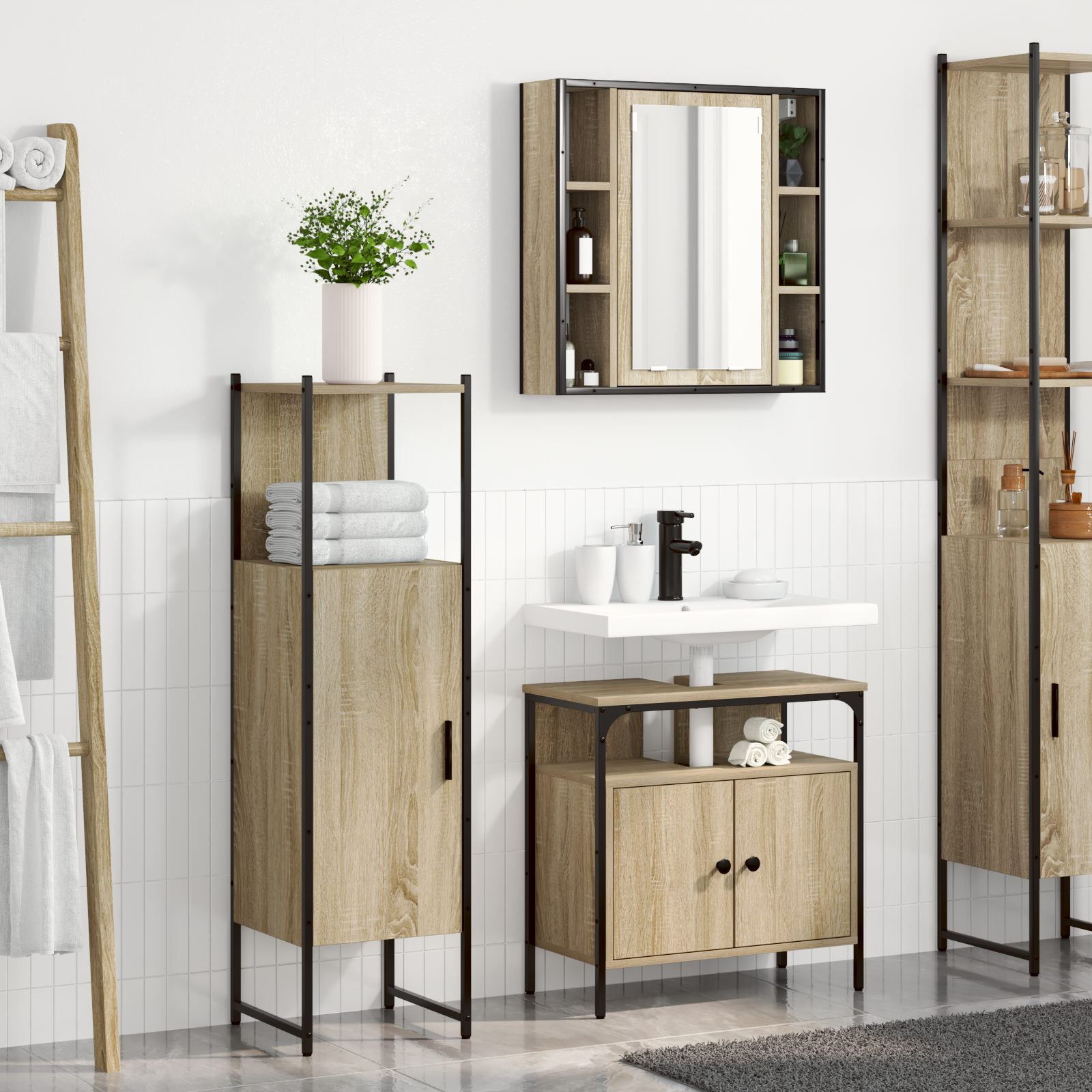 3 Piece Bathroom Furniture Set Sonoma Oak Engineered Wood - Image 4