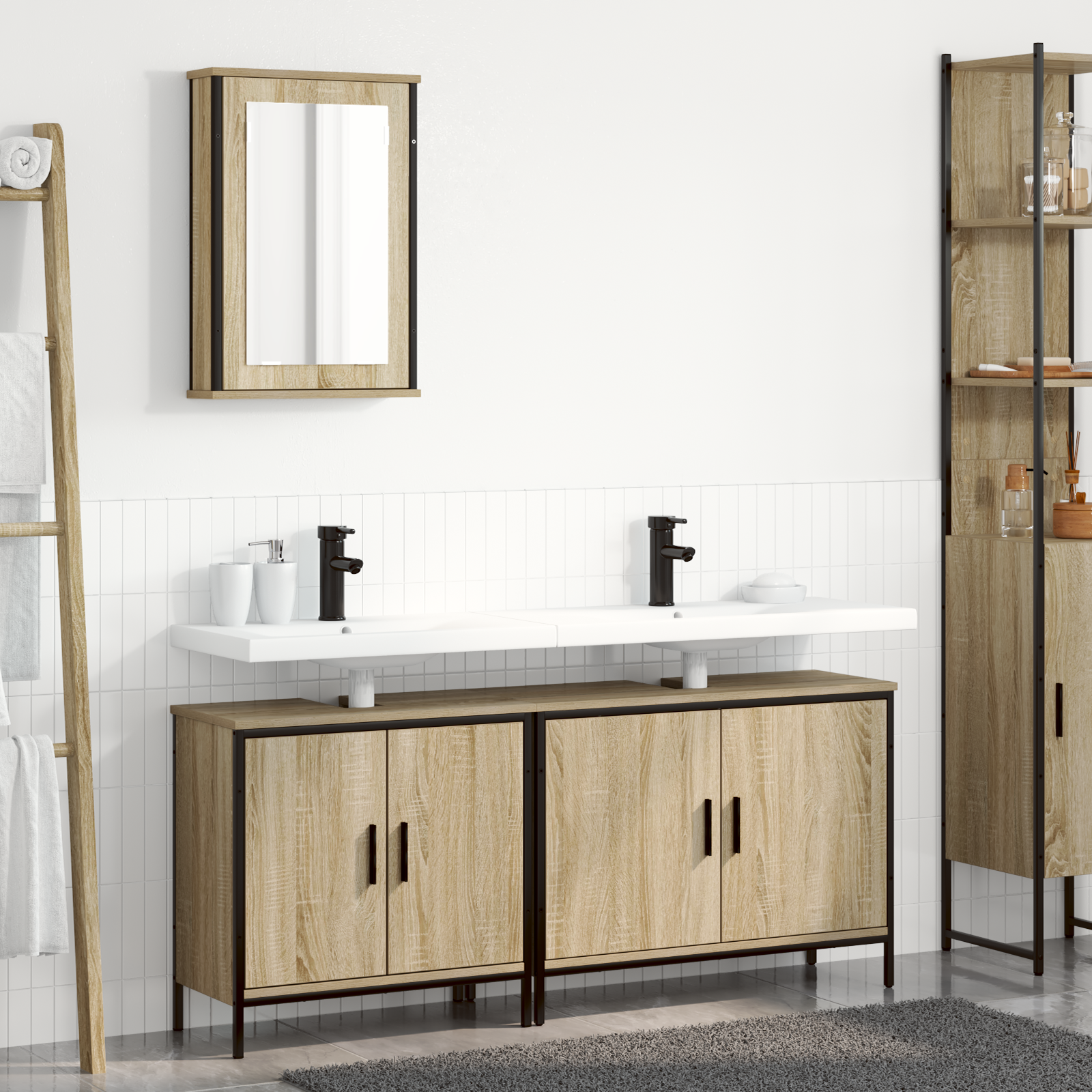 3 Piece Bathroom Furniture Set Sonoma Oak Engineered Wood