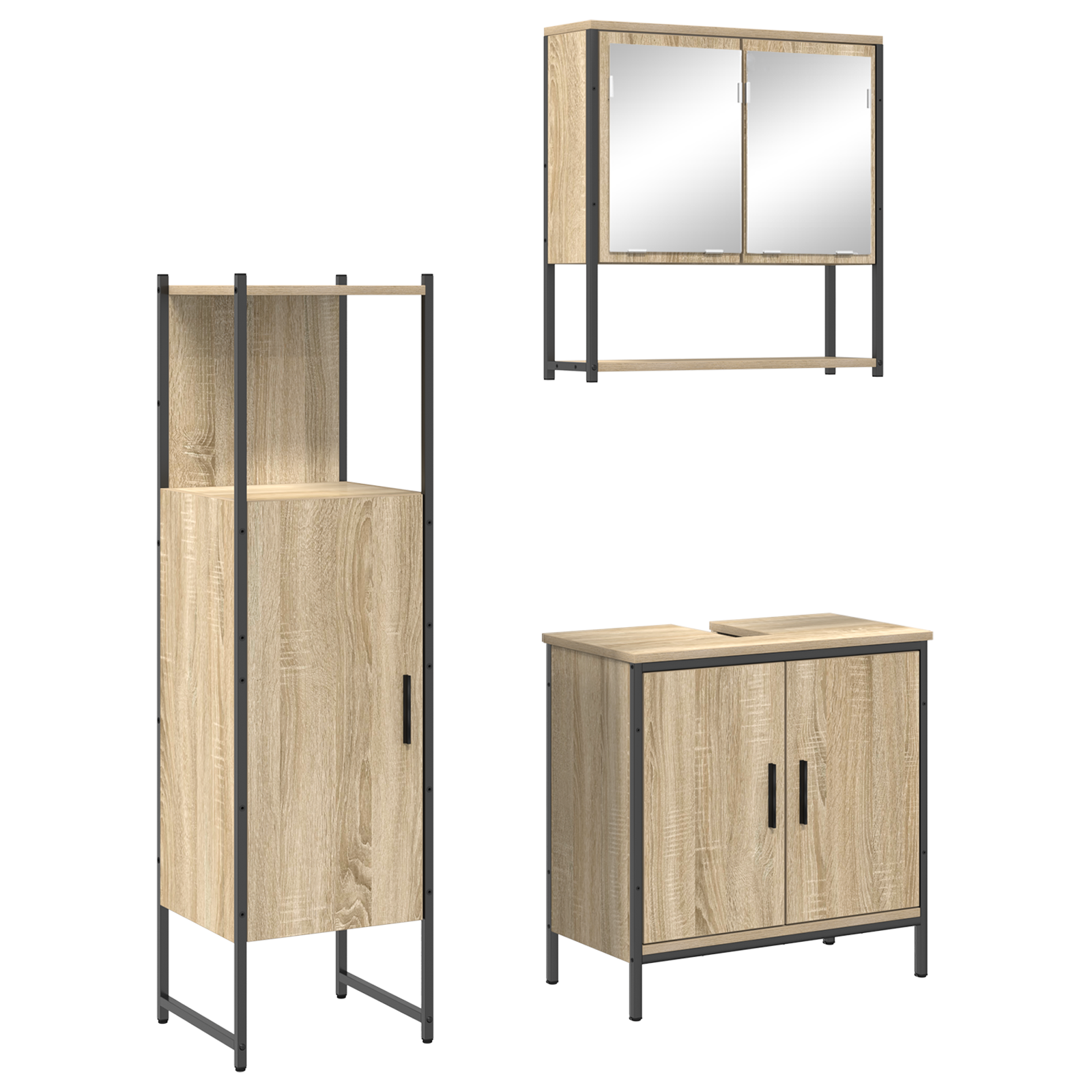 3 Piece Bathroom Furniture Set Sonoma Oak Engineered Wood - Image 2