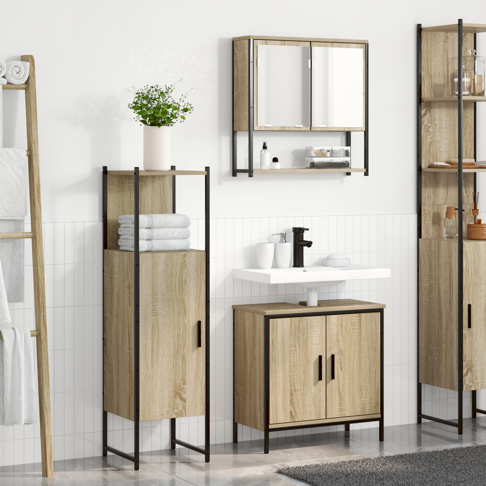 3 Piece Bathroom Furniture Set Sonoma Oak Engineered Wood
