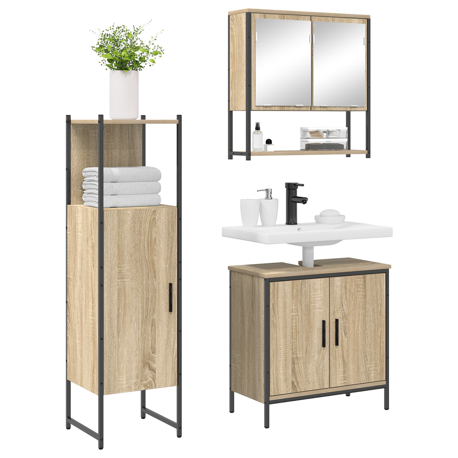 3 Piece Bathroom Furniture Set Sonoma Oak Engineered Wood - Image 3