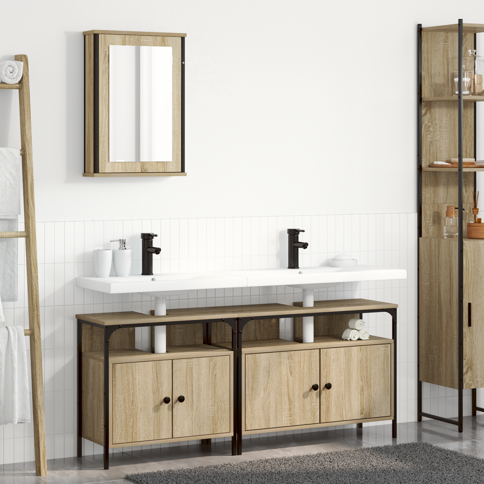 Thumbnail - vidaXL 3-tlg. Badschrank-Set Sonoma Eiche Holzwerkstoff