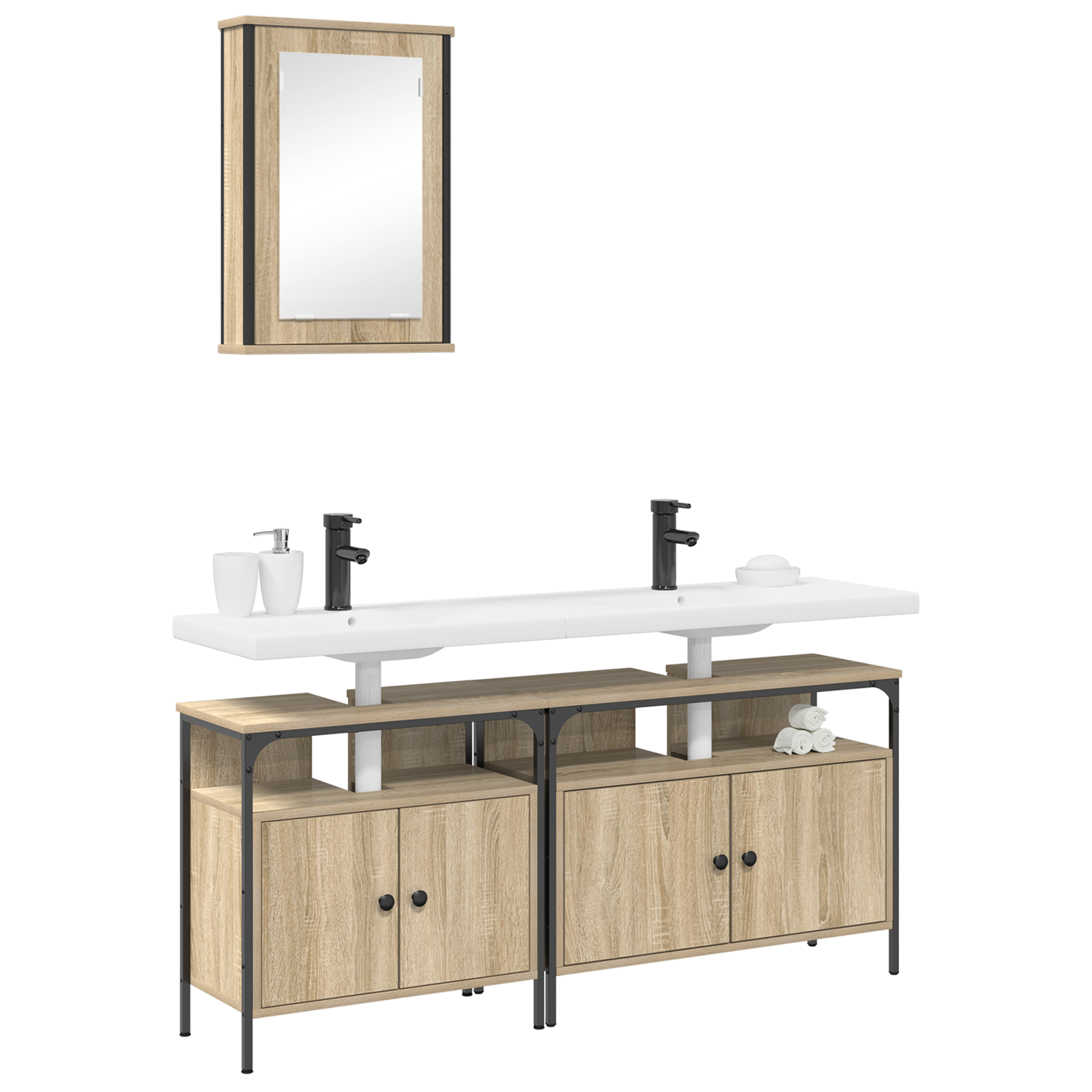 Thumbnail - vidaXL 3-tlg. Badschrank-Set Sonoma Eiche Holzwerkstoff