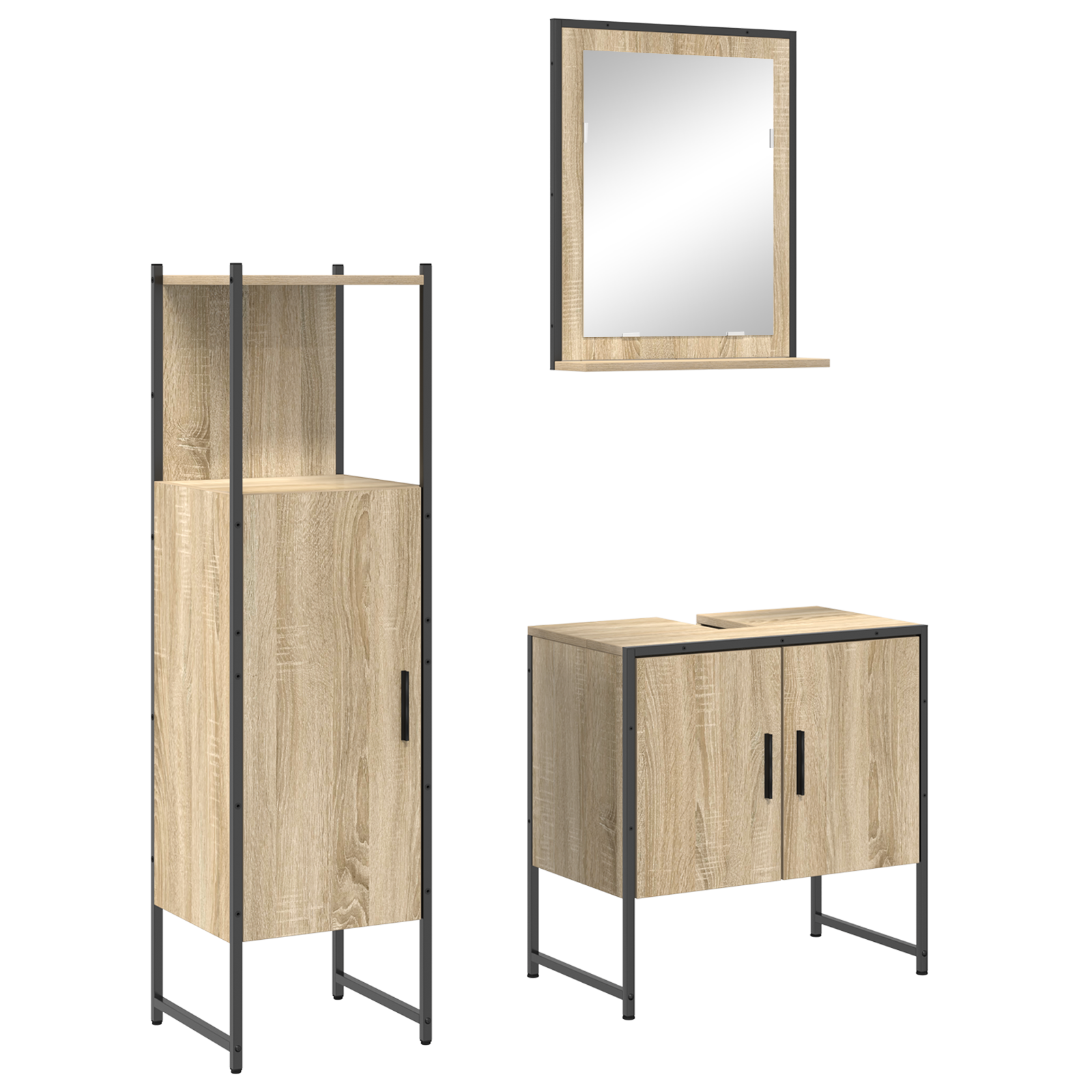 3 Piece Bathroom Furniture Set Sonoma Oak Engineered Wood, vidaXL Bathroom Mirror with Shelf Sonoma Oak 50x12x60 cm Engineered Wood - Image 2
