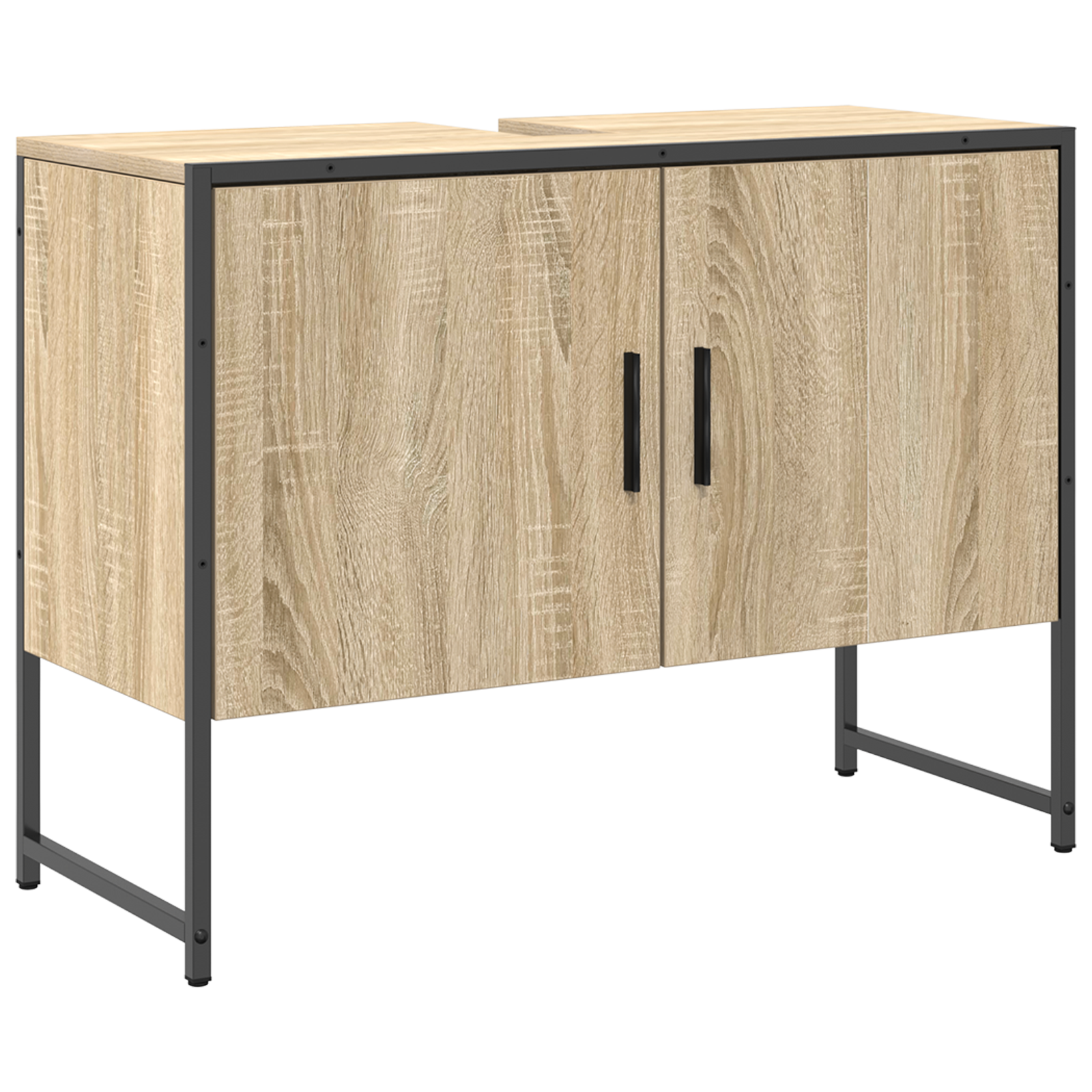 3 Piece Bathroom Furniture Set Sonoma Oak Engineered Wood, vidaXL Bathroom Mirror with Shelf Sonoma Oak 50x12x60 cm Engineered Wood - Image 7