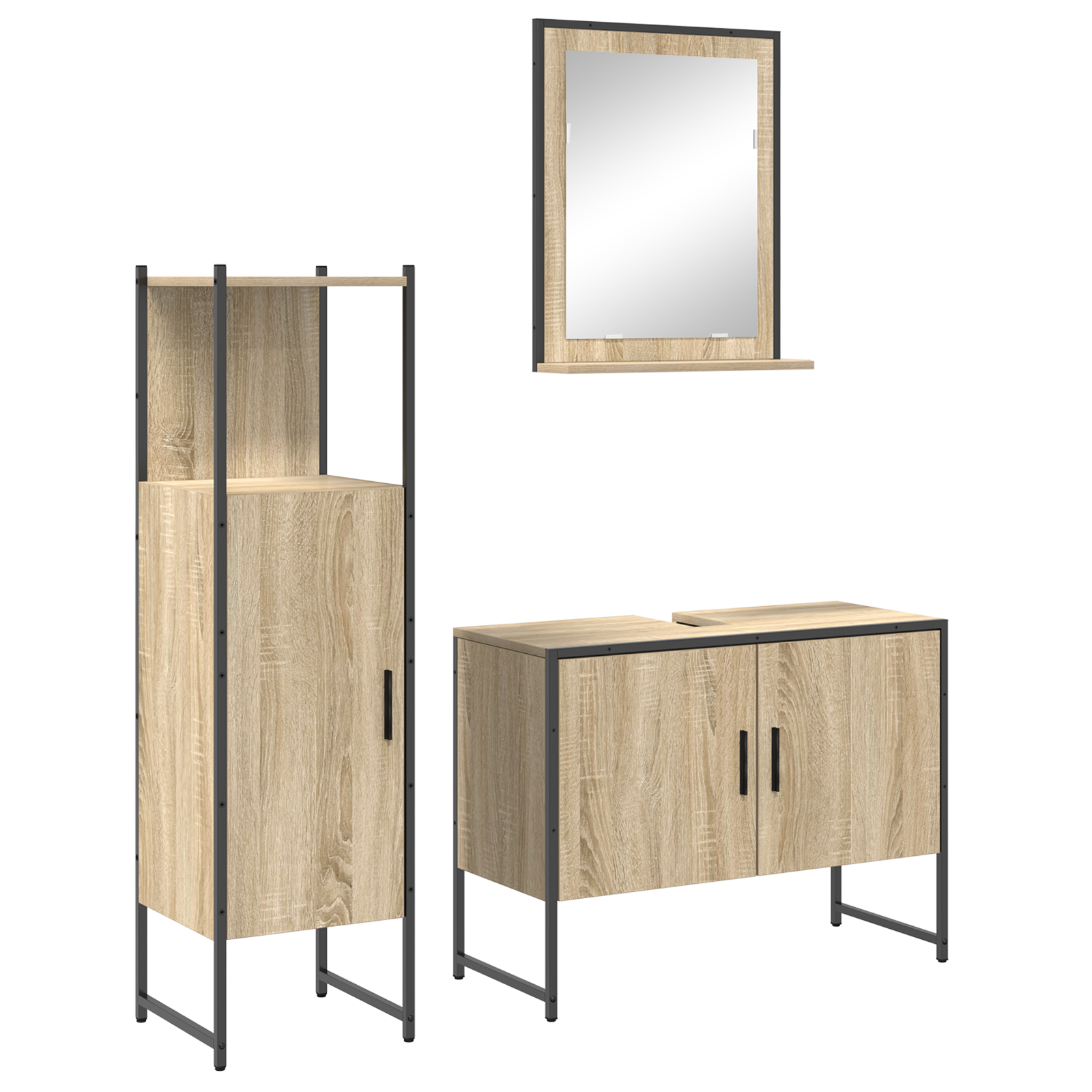 3 Piece Bathroom Furniture Set Sonoma Oak Engineered Wood, vidaXL Bathroom Mirror with Shelf Sonoma Oak 50x12x60 cm Engineered Wood - Image 2