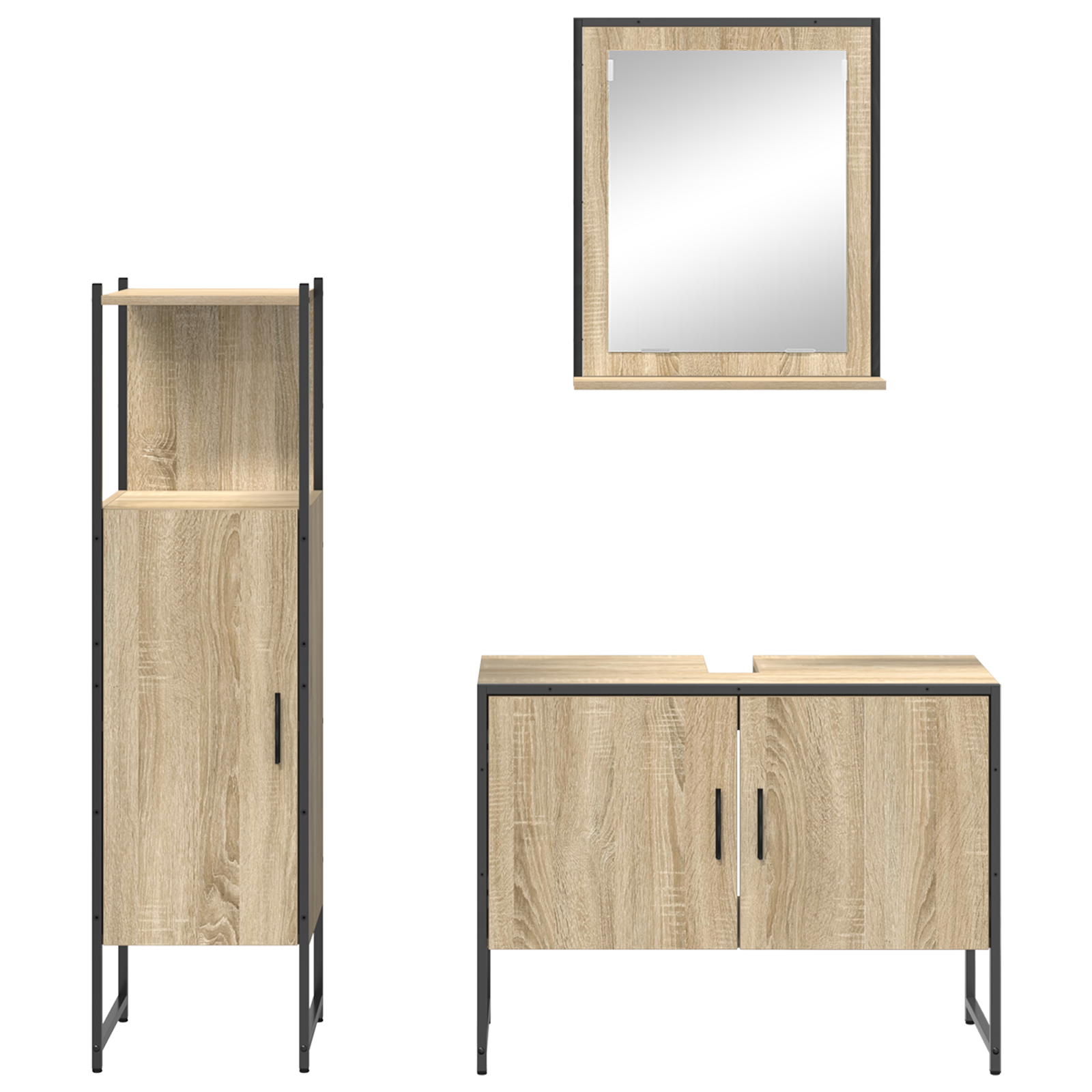 3 Piece Bathroom Furniture Set Sonoma Oak Engineered Wood, vidaXL Bathroom Mirror with Shelf Sonoma Oak 50x12x60 cm Engineered Wood - Image 8