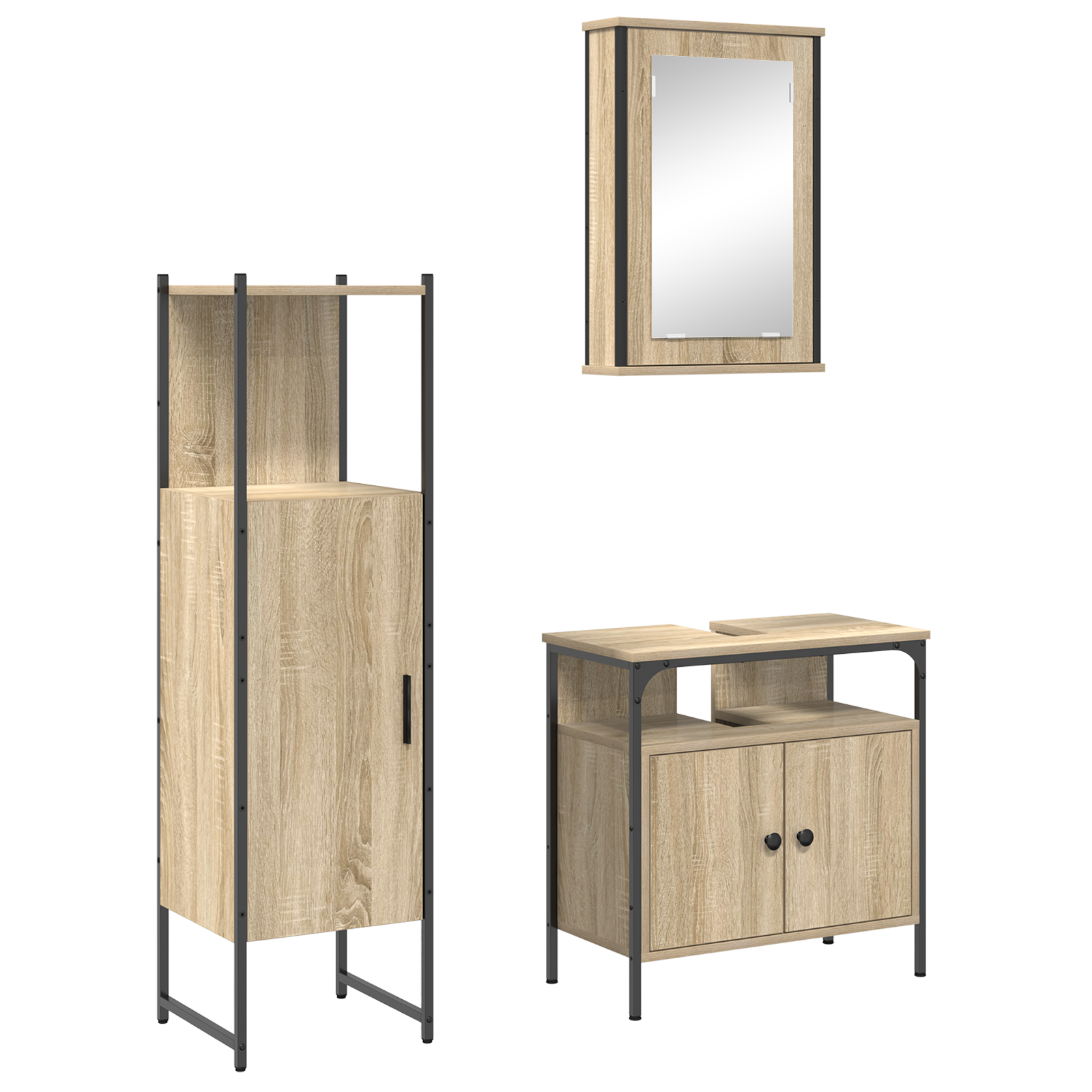 3 Piece Bathroom Furniture Set Sonoma Oak Engineered Wood - Image 2