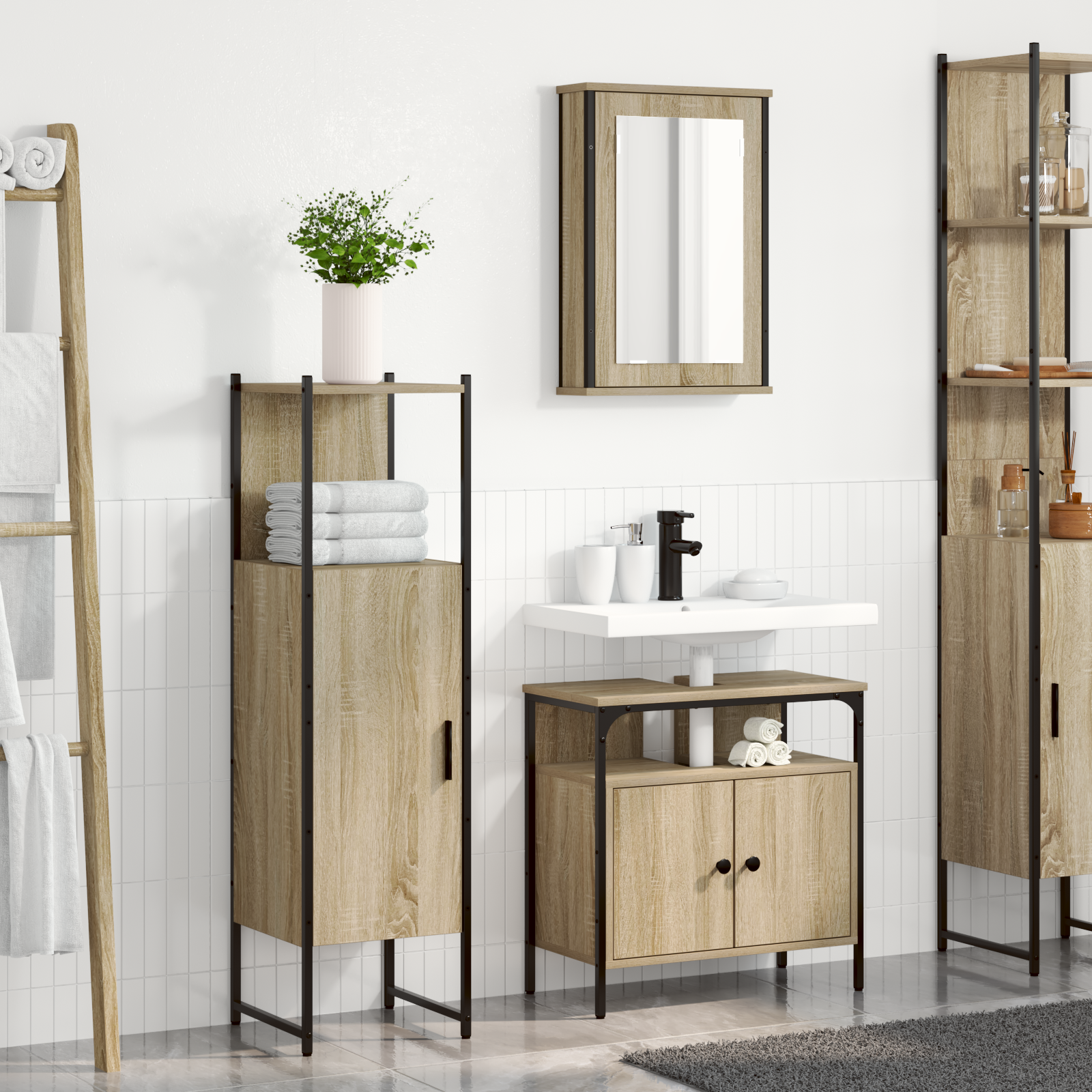 3 Piece Bathroom Furniture Set Sonoma Oak Engineered Wood