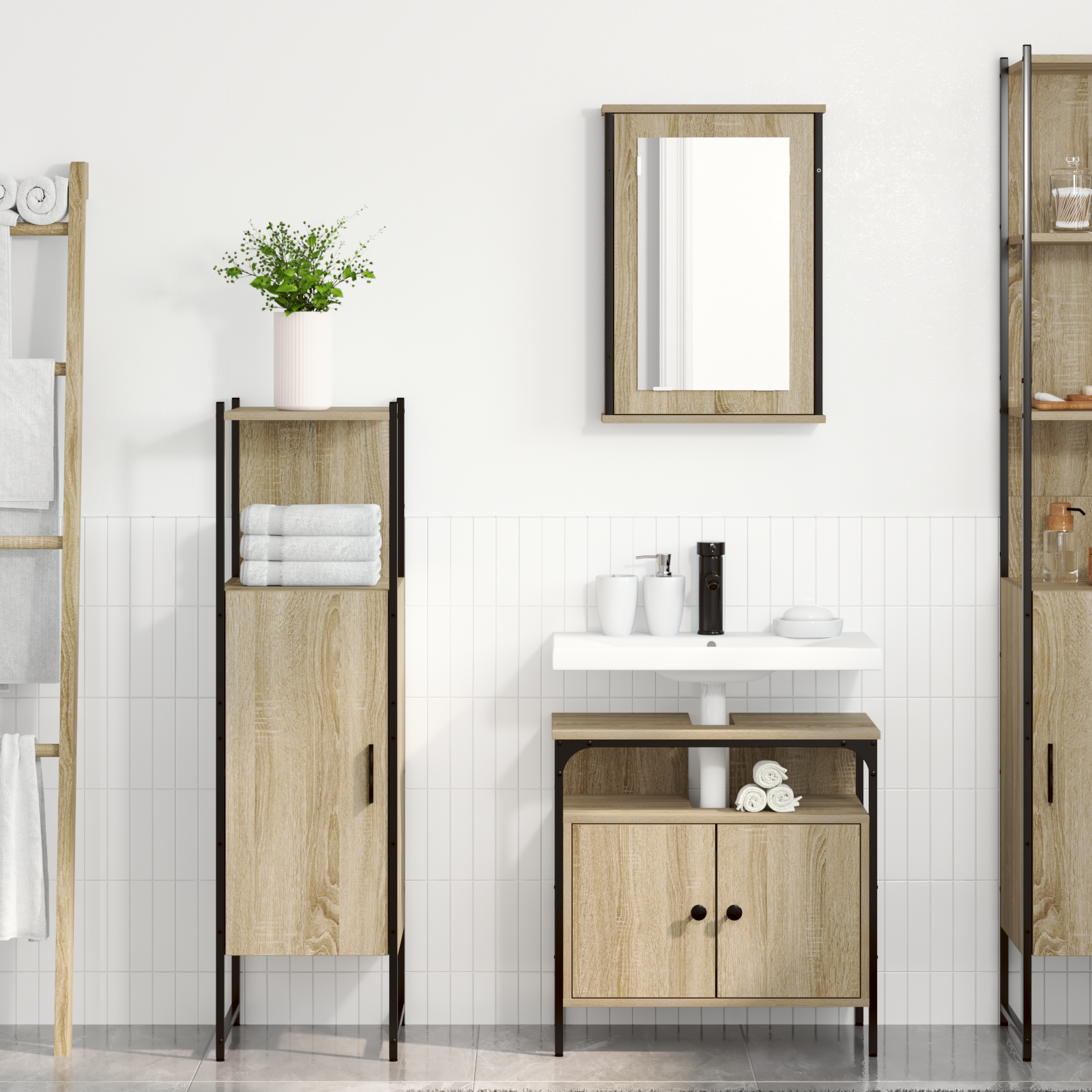 3 Piece Bathroom Furniture Set Sonoma Oak Engineered Wood - Image 4