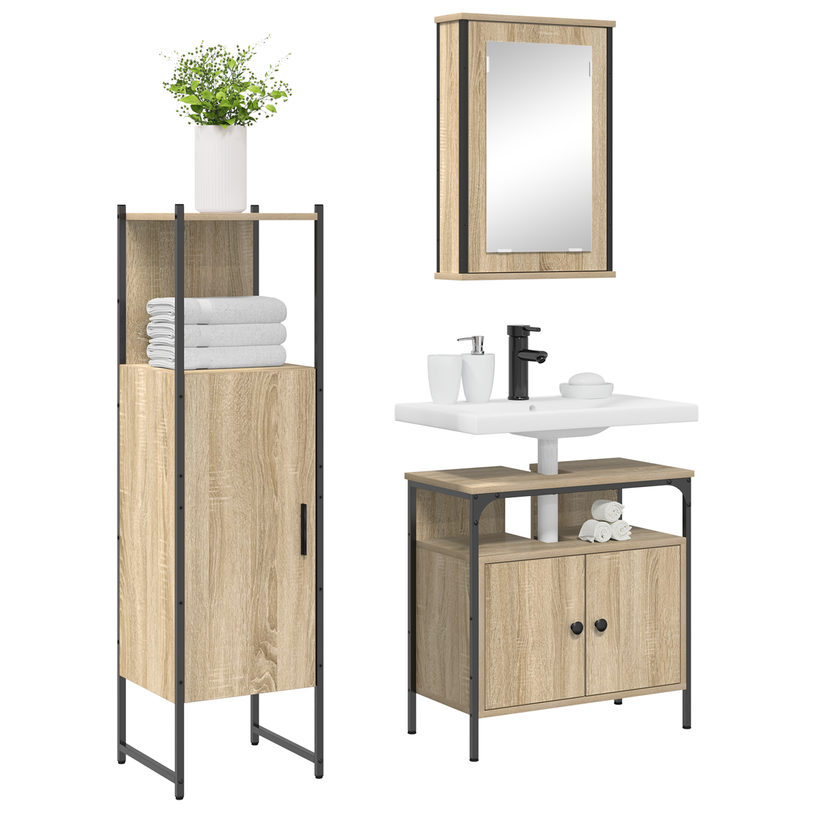 3 Piece Bathroom Furniture Set Sonoma Oak Engineered Wood - Image 3