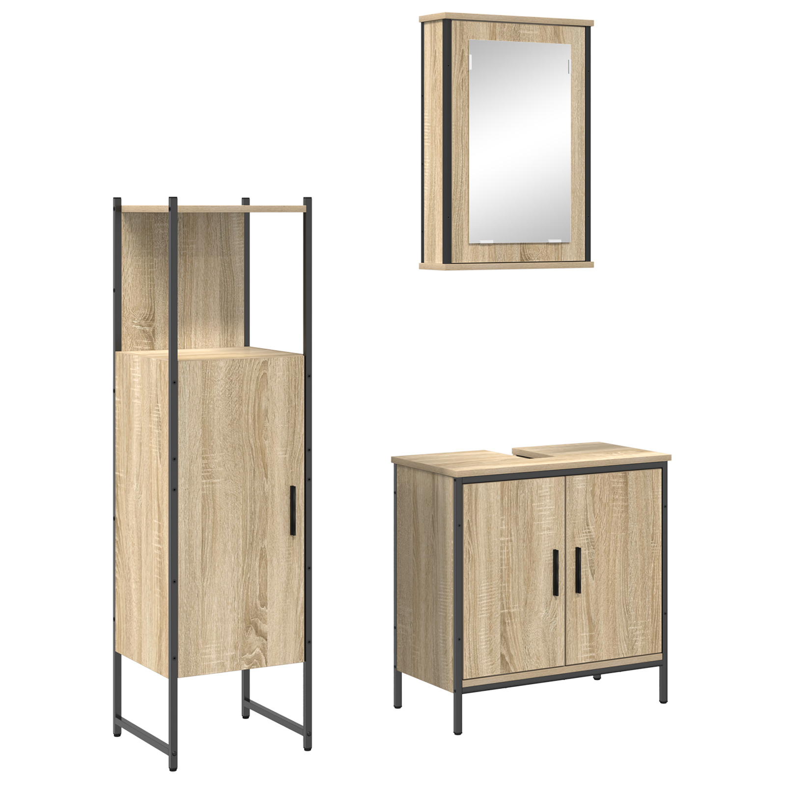 3 Piece Bathroom Furniture Set Sonoma Oak Engineered Wood - Image 2