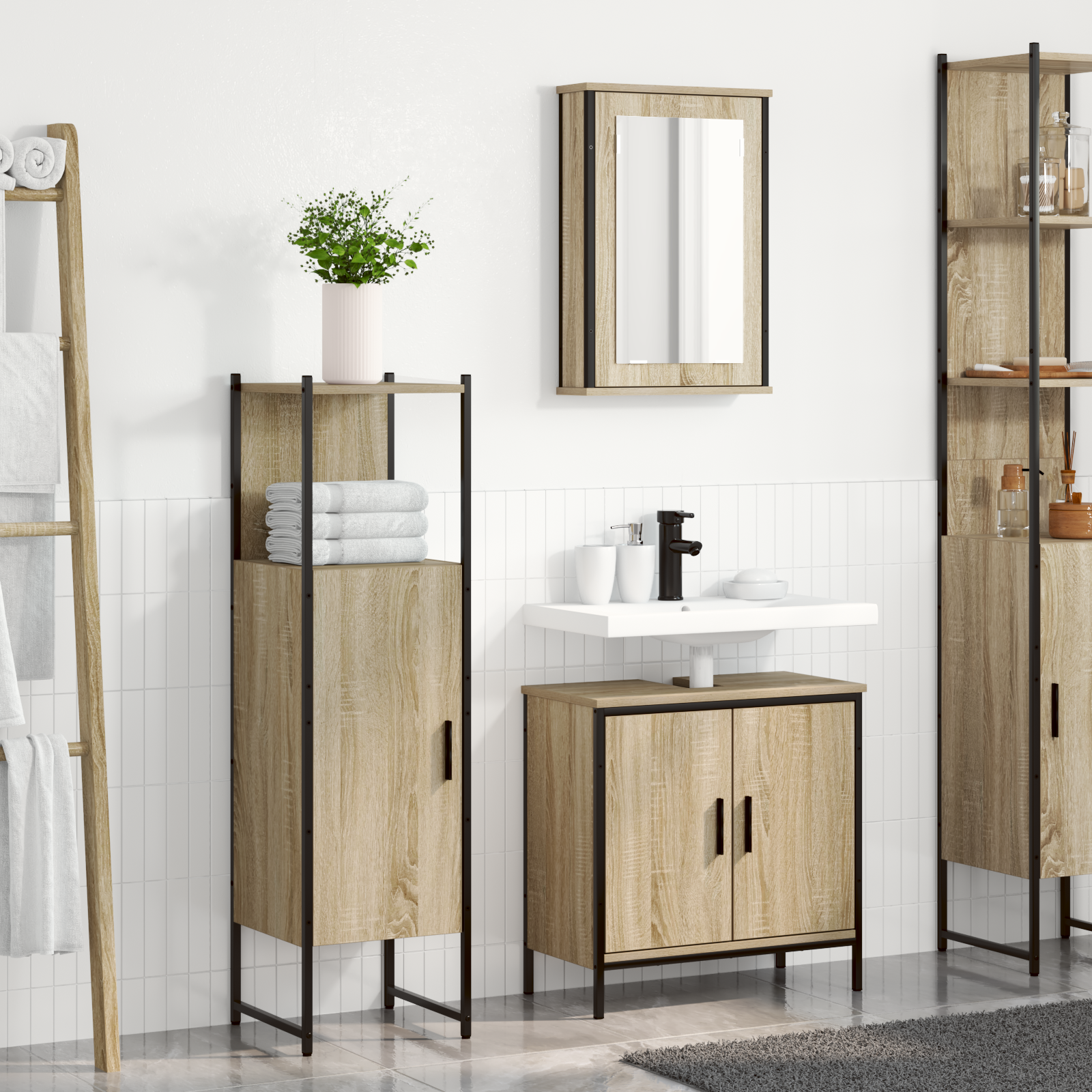 3 Piece Bathroom Furniture Set Sonoma Oak Engineered Wood