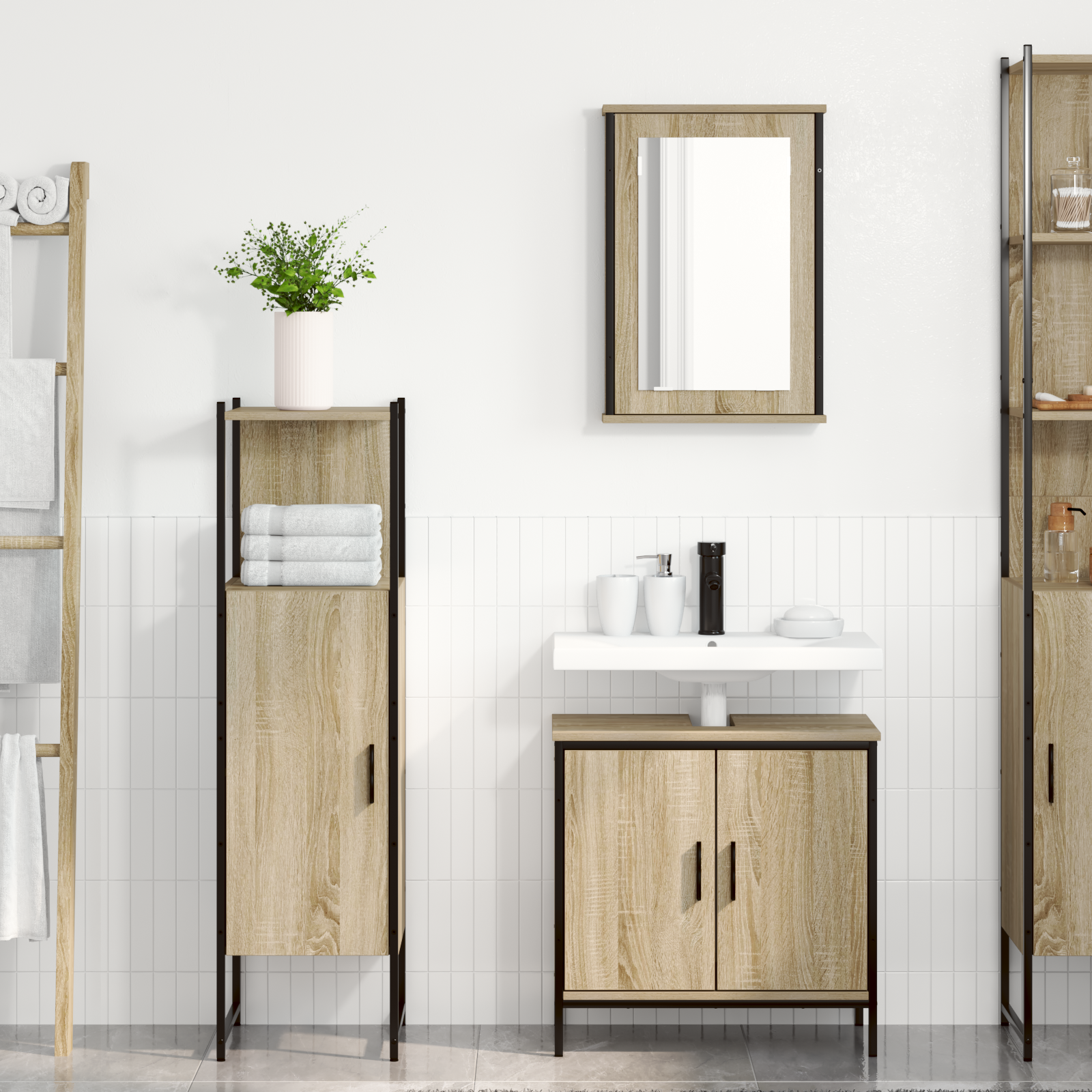 3 Piece Bathroom Furniture Set Sonoma Oak Engineered Wood - Image 4