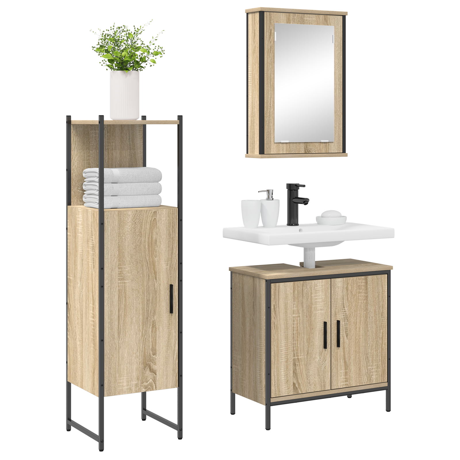 3 Piece Bathroom Furniture Set Sonoma Oak Engineered Wood - Image 3