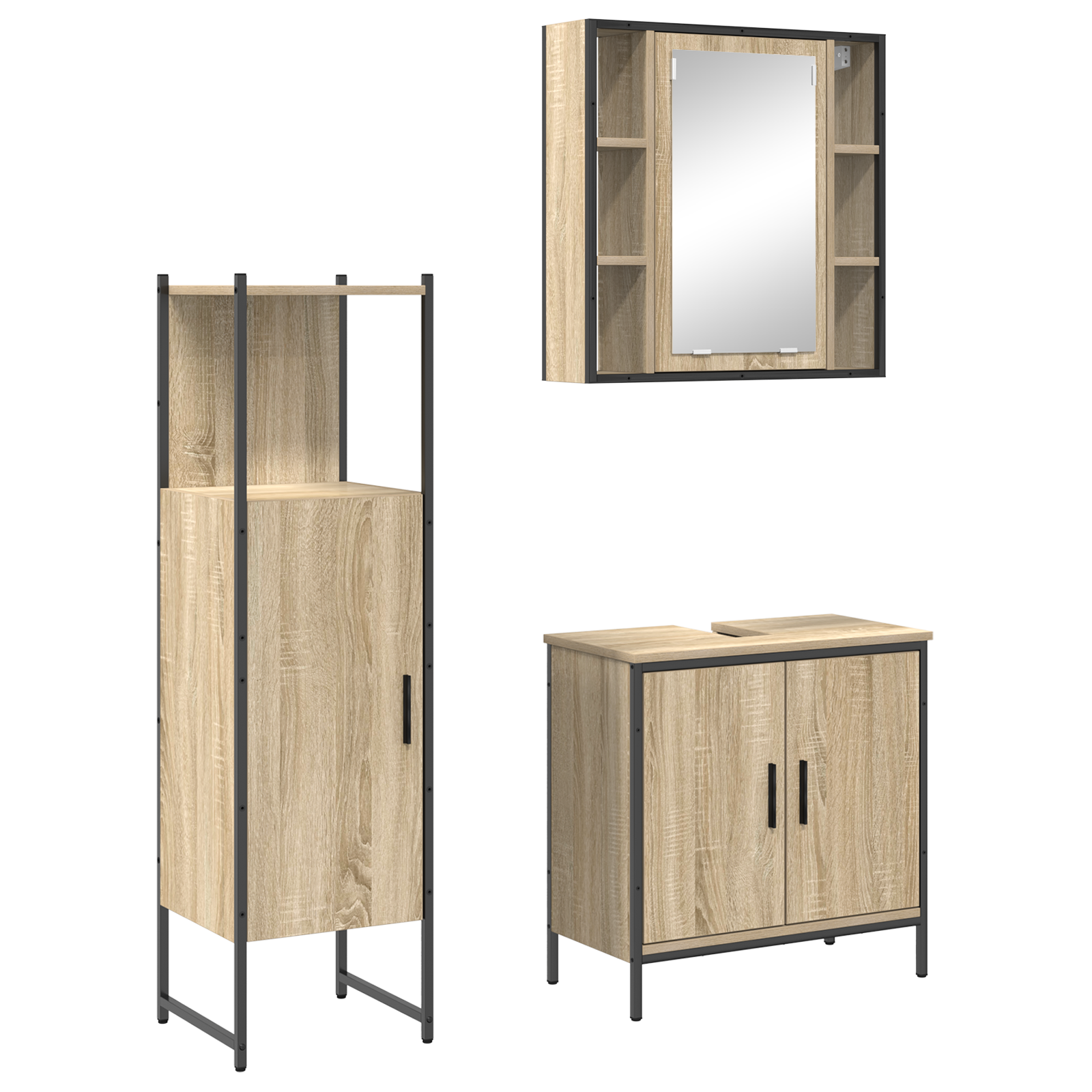 3 Piece Bathroom Furniture Set Sonoma Oak Engineered Wood - Image 2