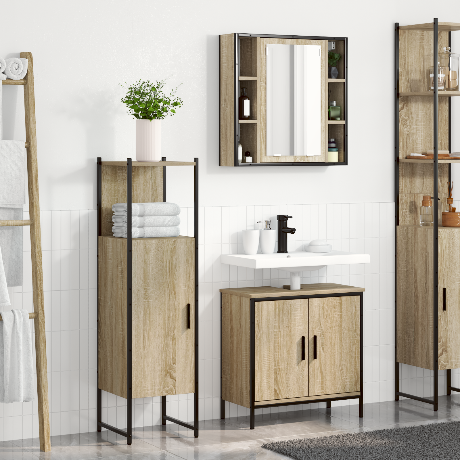 3 Piece Bathroom Furniture Set Sonoma Oak Engineered Wood