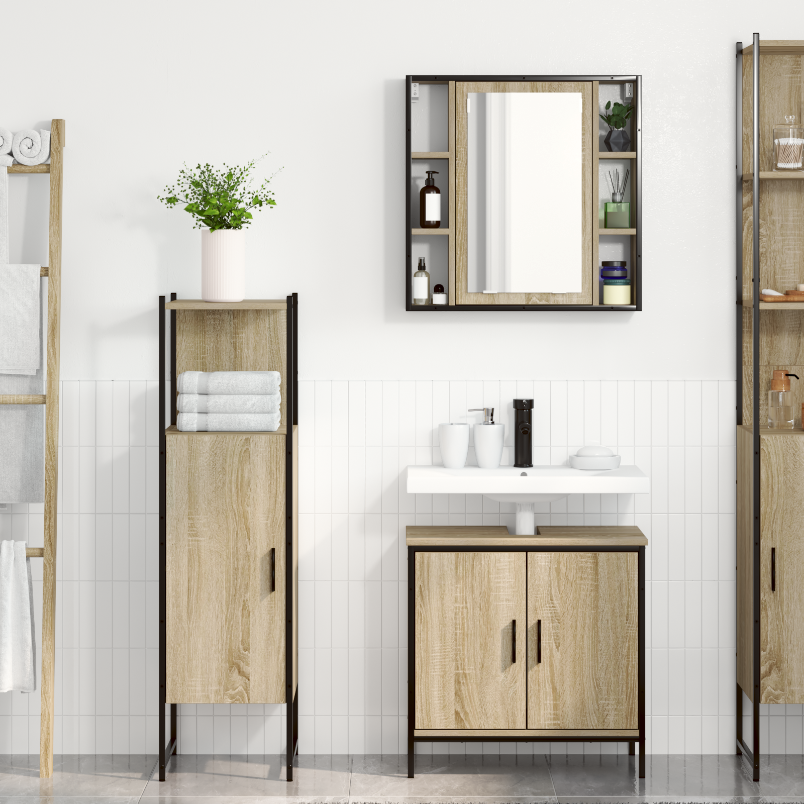 3 Piece Bathroom Furniture Set Sonoma Oak Engineered Wood - Image 4