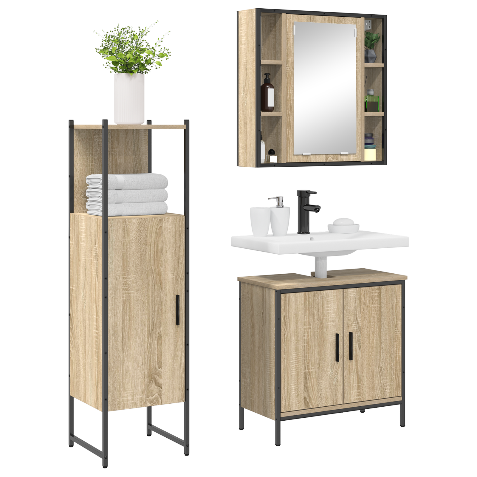 3 Piece Bathroom Furniture Set Sonoma Oak Engineered Wood - Image 3