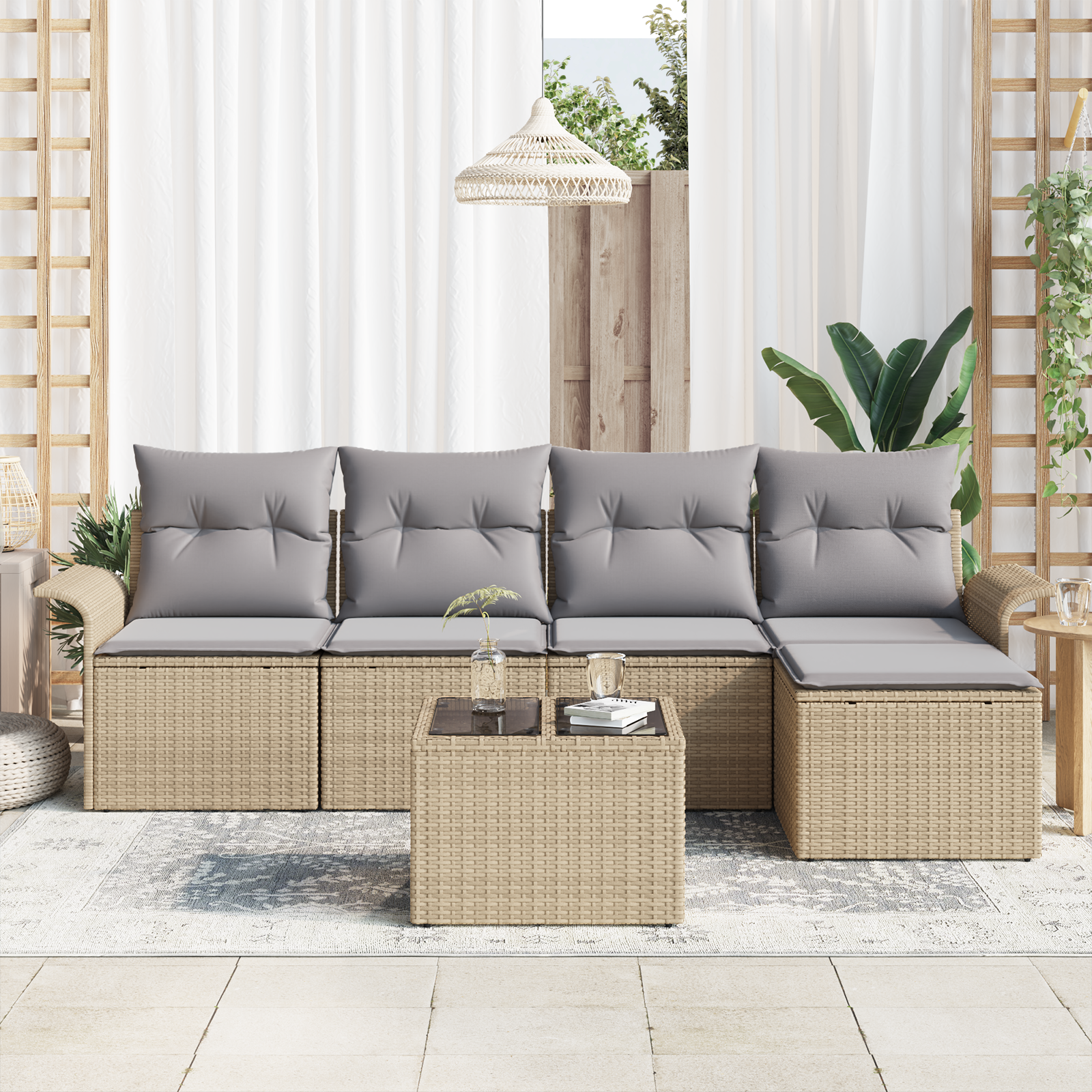 комплект градински диван с възглавници, черен полиротан - Image 3