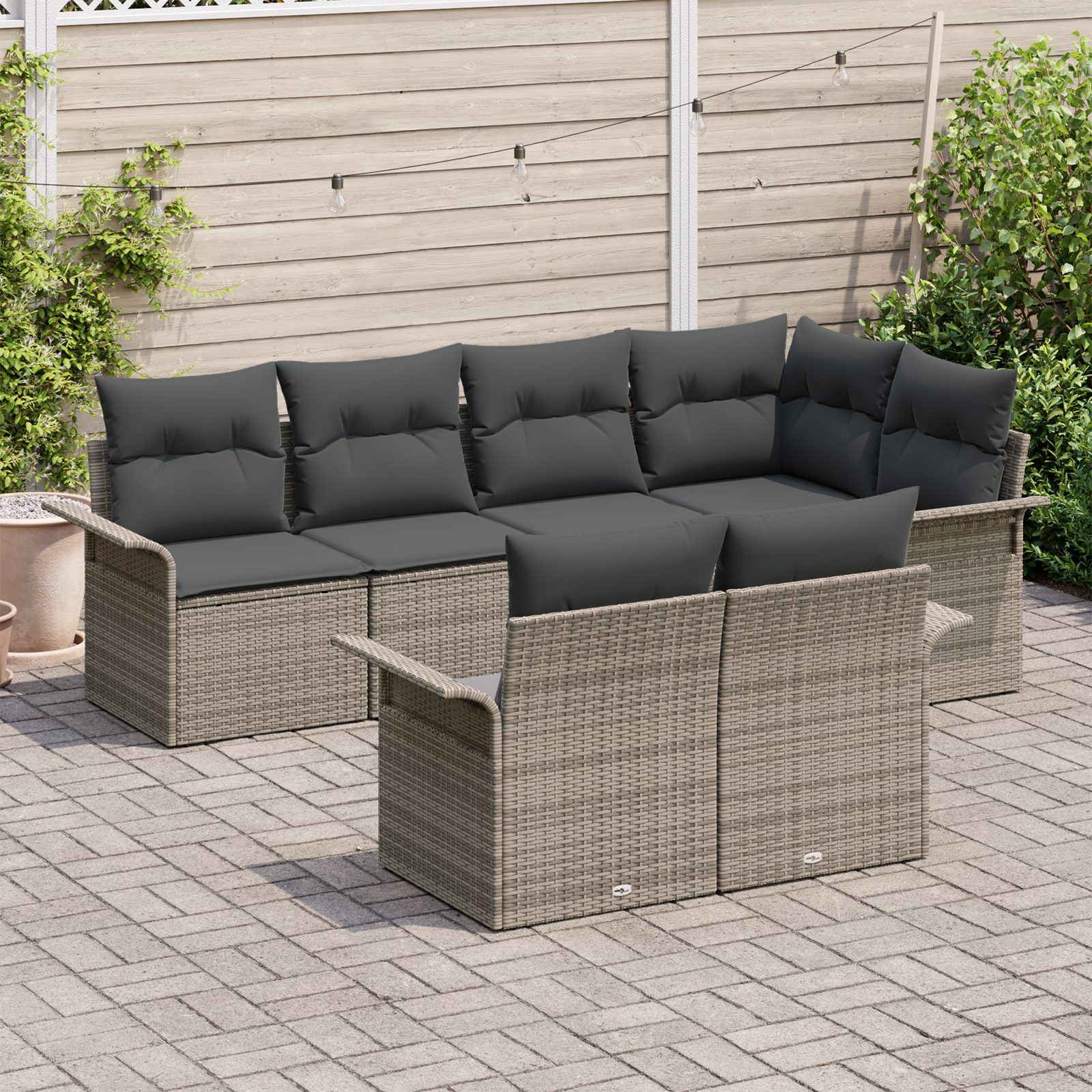 Комплект градински диван  с възглавници сиво полиратан - Image 3