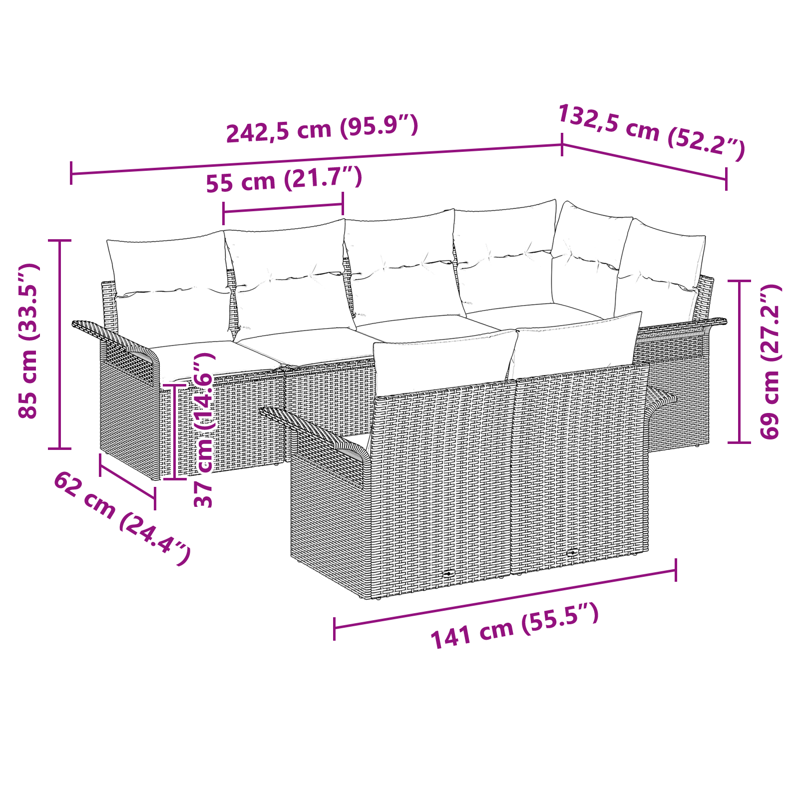комплект от 7 части с възглавници светлосив полиратан - Image 11