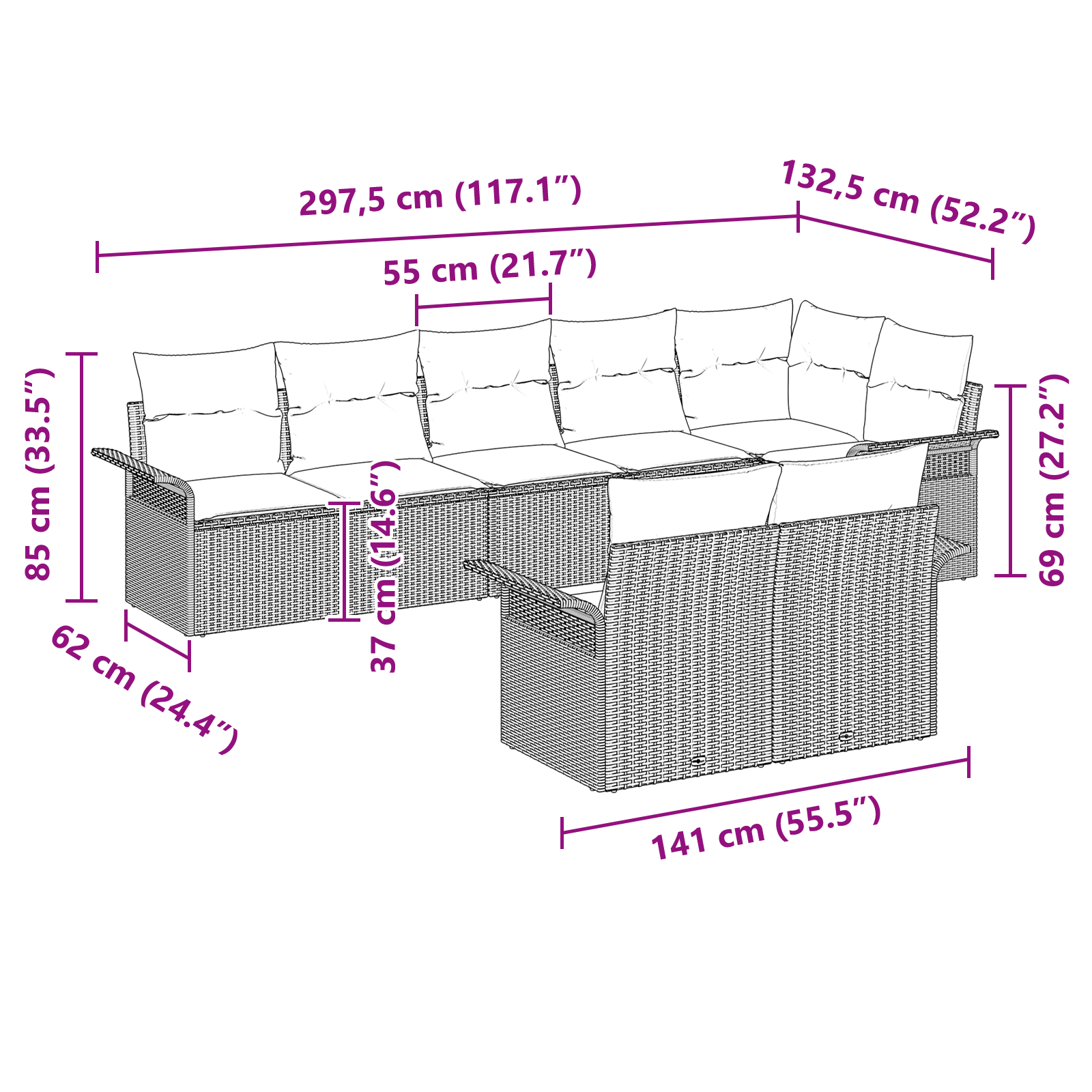 Комплект диван за градина  от 8 части с възглавници Кафяв Полиратан - Image 11