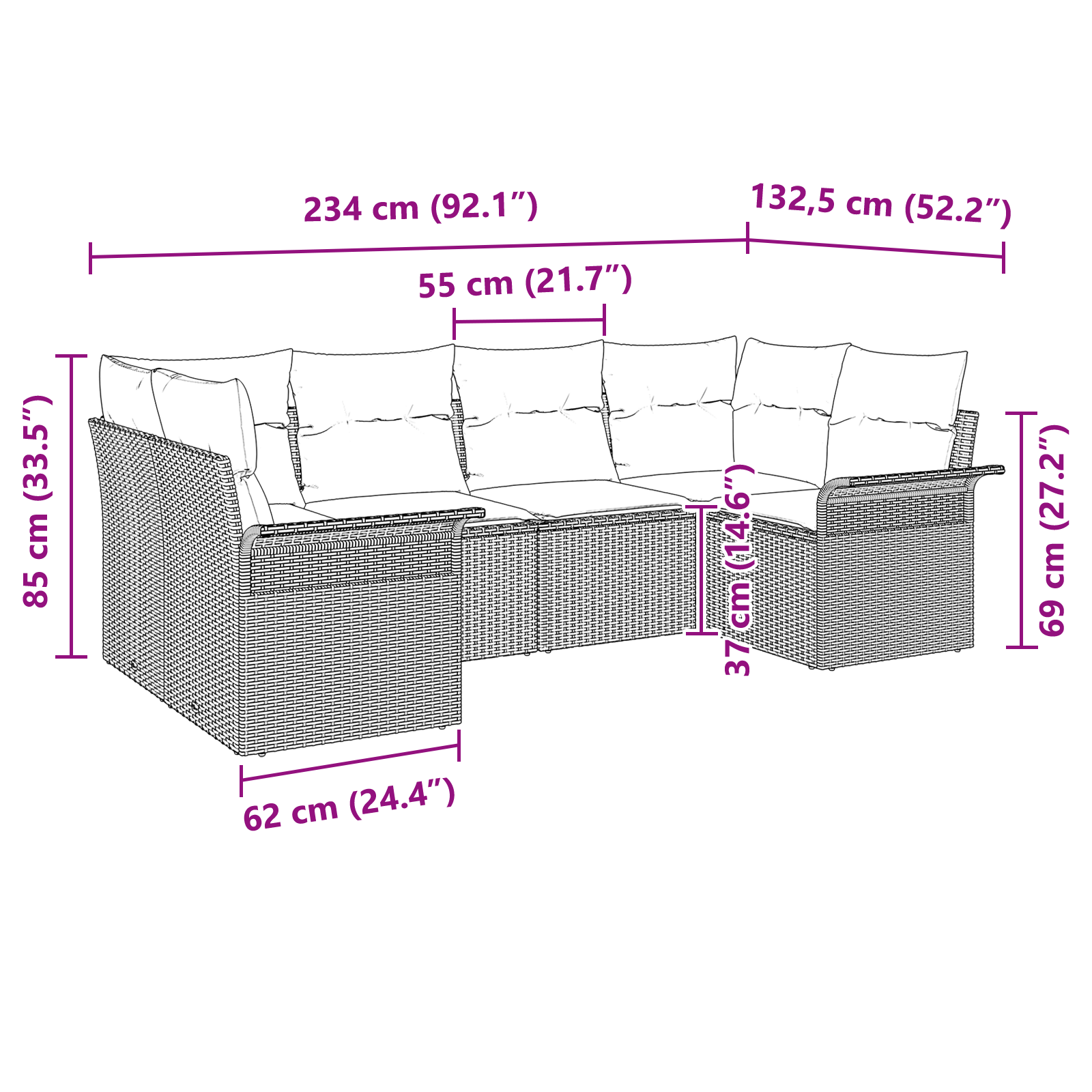 комплект градински диван с възглавници Черен полиестерен ратан - Image 11