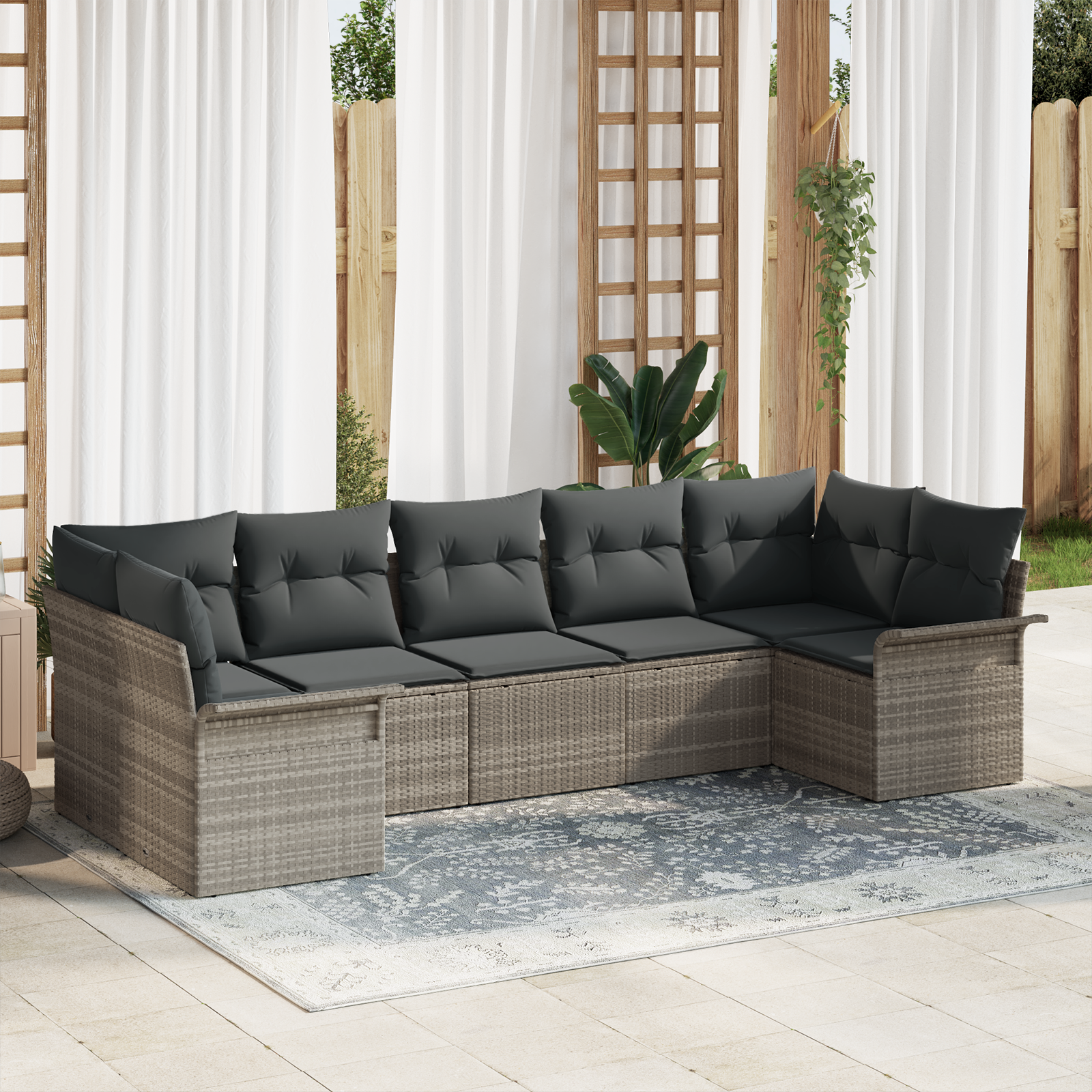 Thumbnail - vidaXL 7-tlg. Garten-Sofagarnitur mit Kissen Hellgrau Poly Rattan