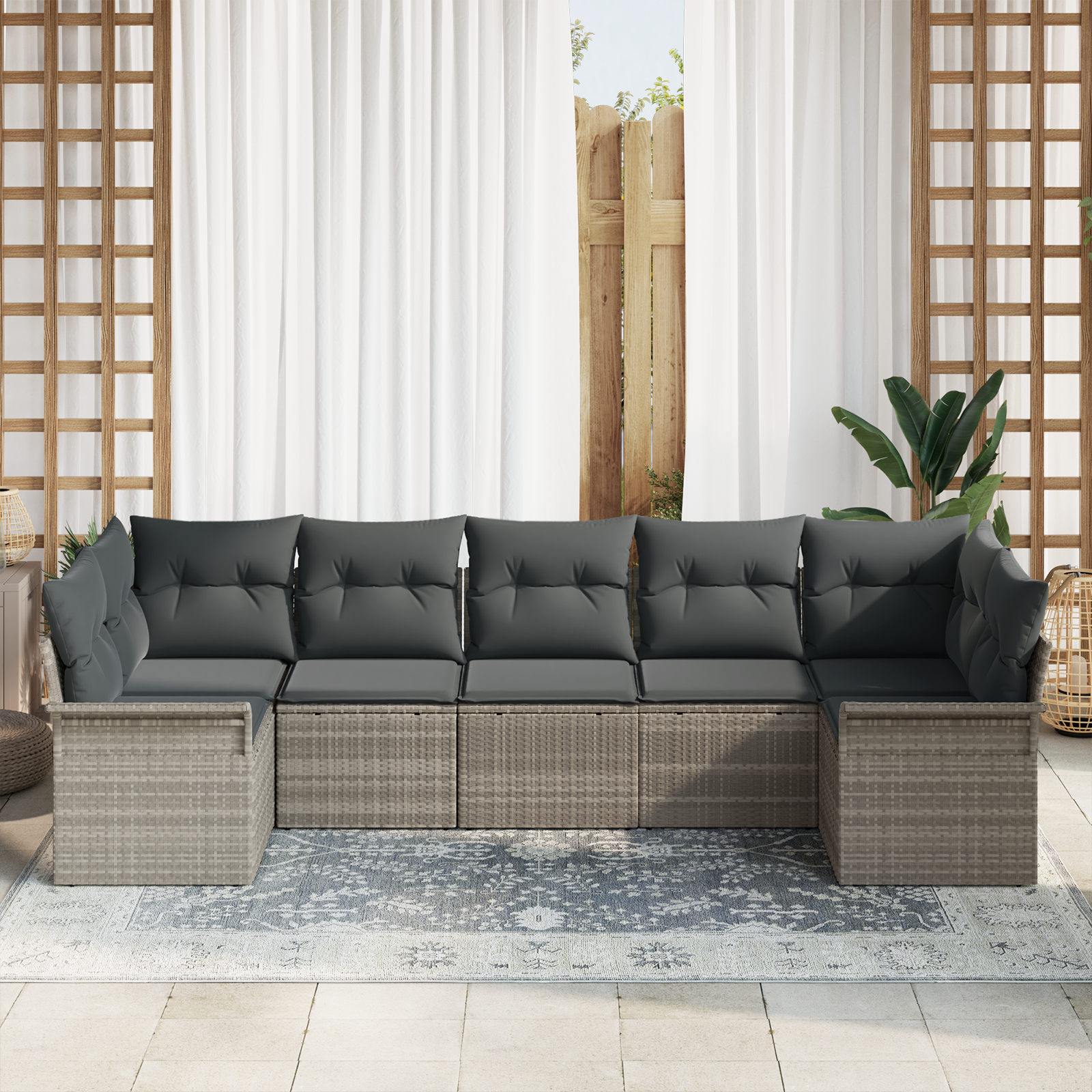 Thumbnail - vidaXL 7-tlg. Garten-Sofagarnitur mit Kissen Hellgrau Poly Rattan