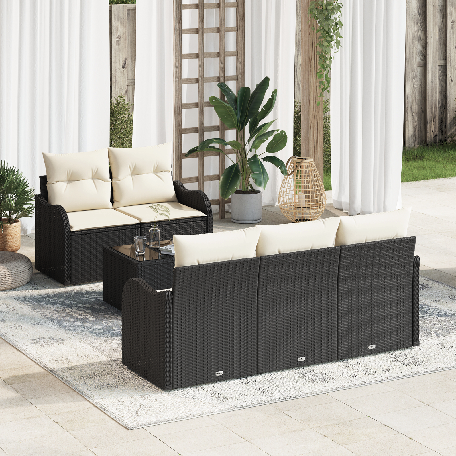 6 dalių sodo sofa komplektas su pagalvėmis juodas poli ratanas