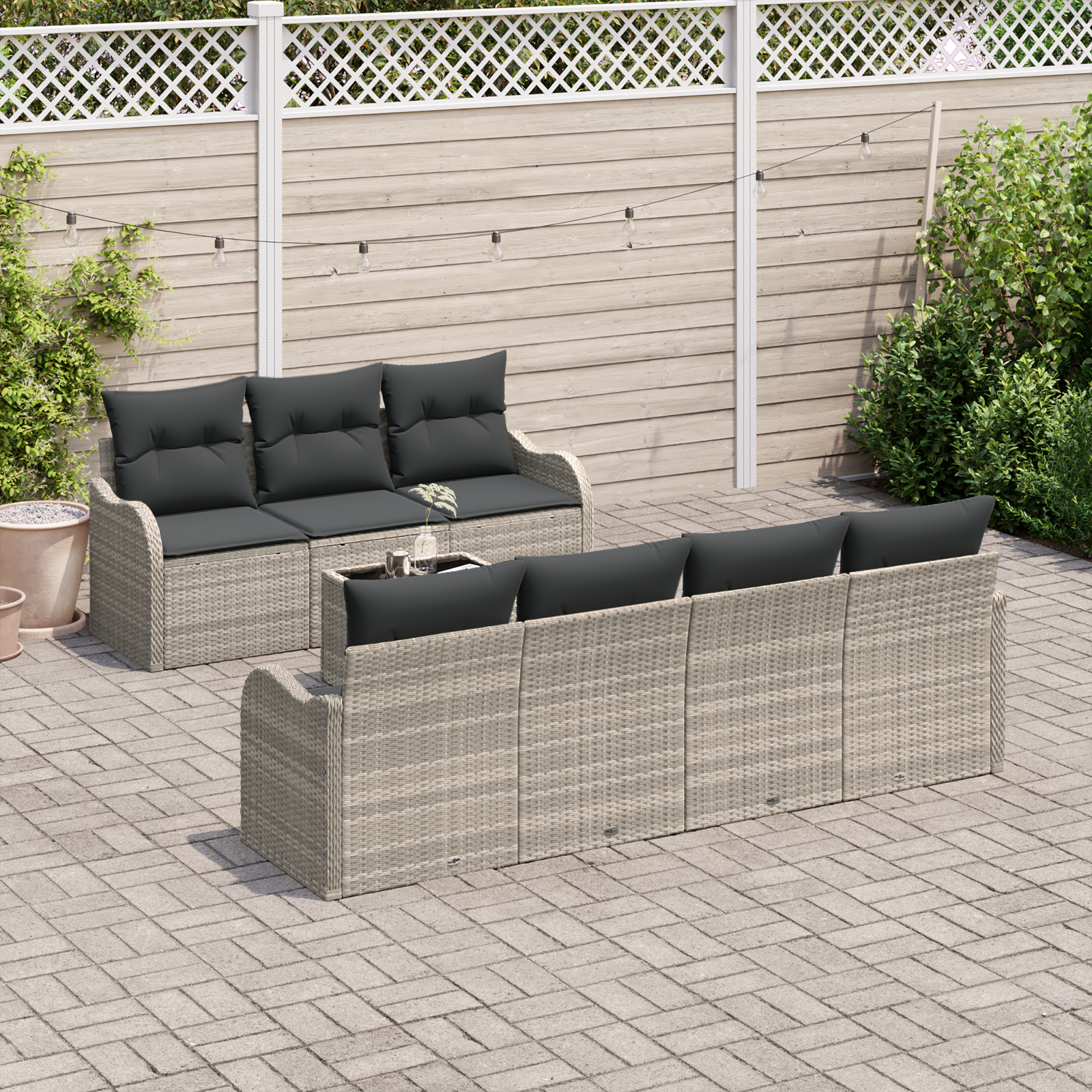 8-teiliges Garten Sofa Set mit Kissen in Hellgrau Poly Rattan – Bild 3