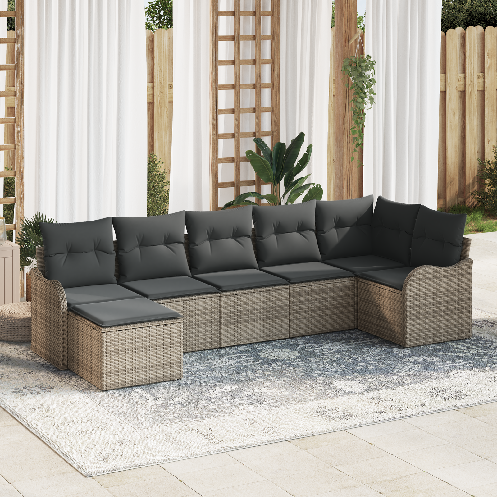 Thumbnail - vidaXL 7-teiliges Garten Sofa Set mit Kissen Grau Poly Rattan