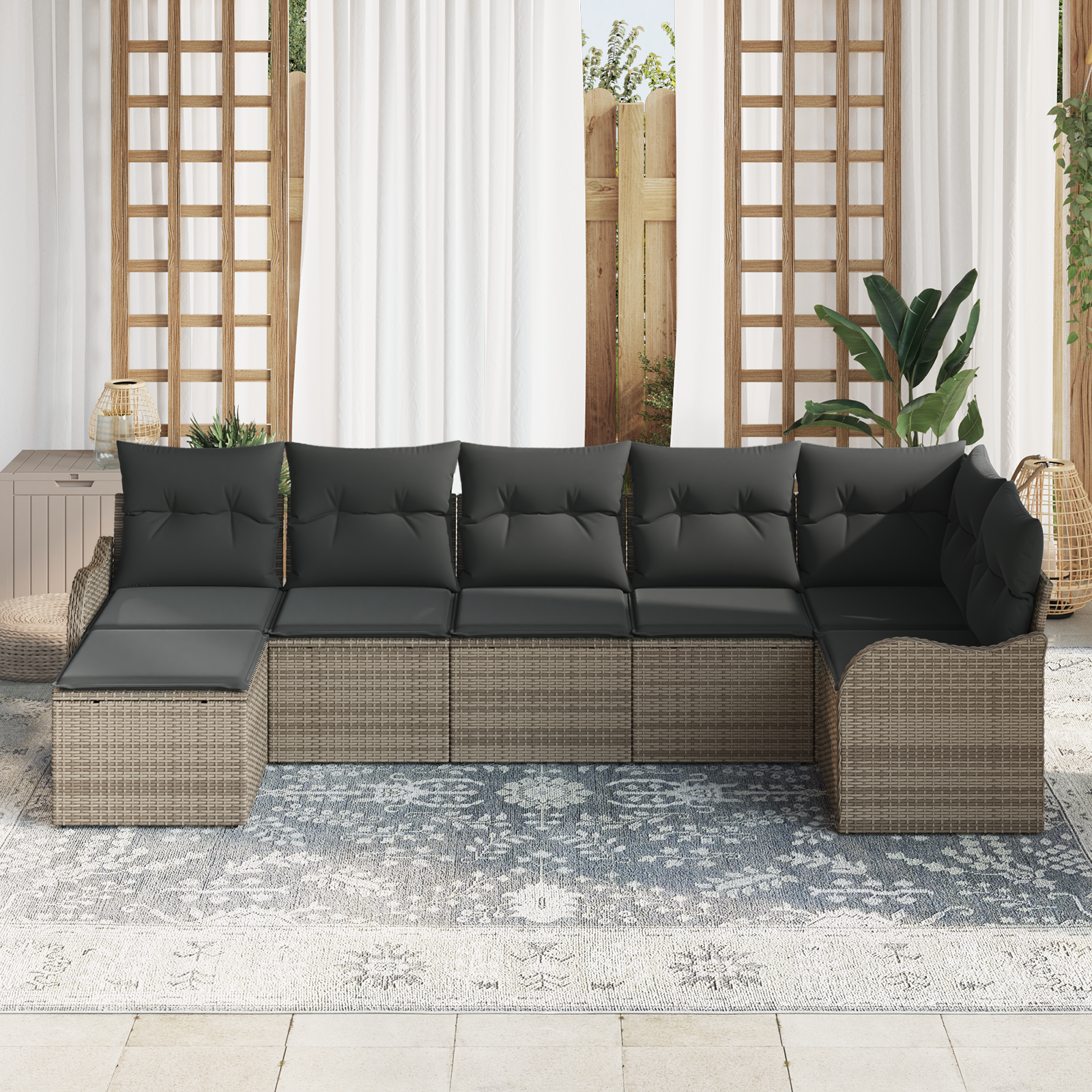 Thumbnail - vidaXL 7-teiliges Garten Sofa Set mit Kissen Grau Poly Rattan