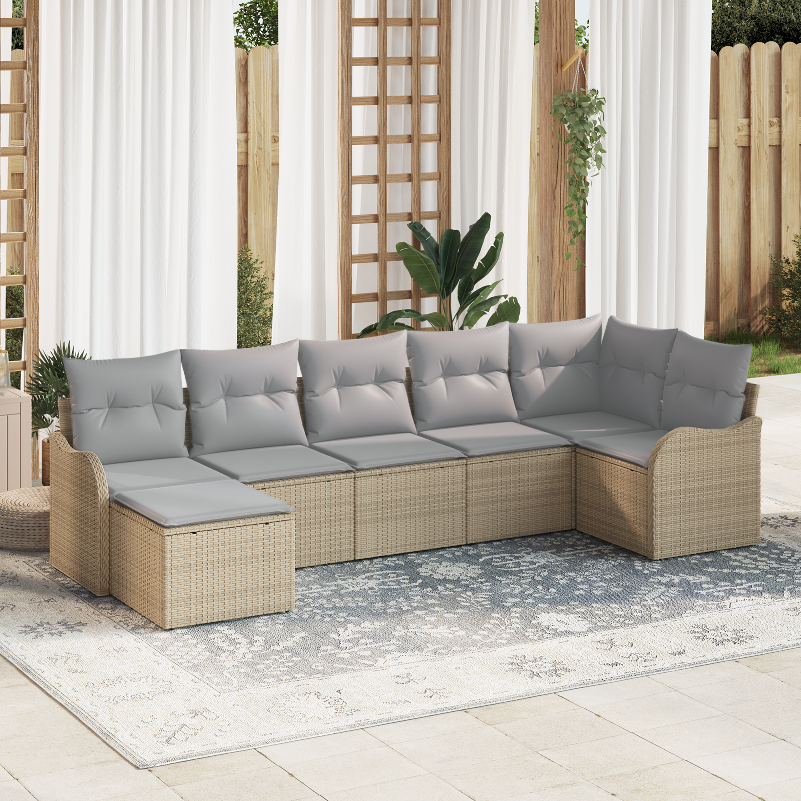 Thumbnail - vidaXL 7-teiliges Garten-Sofa-Set mit Kissen Beige Poly Rattan