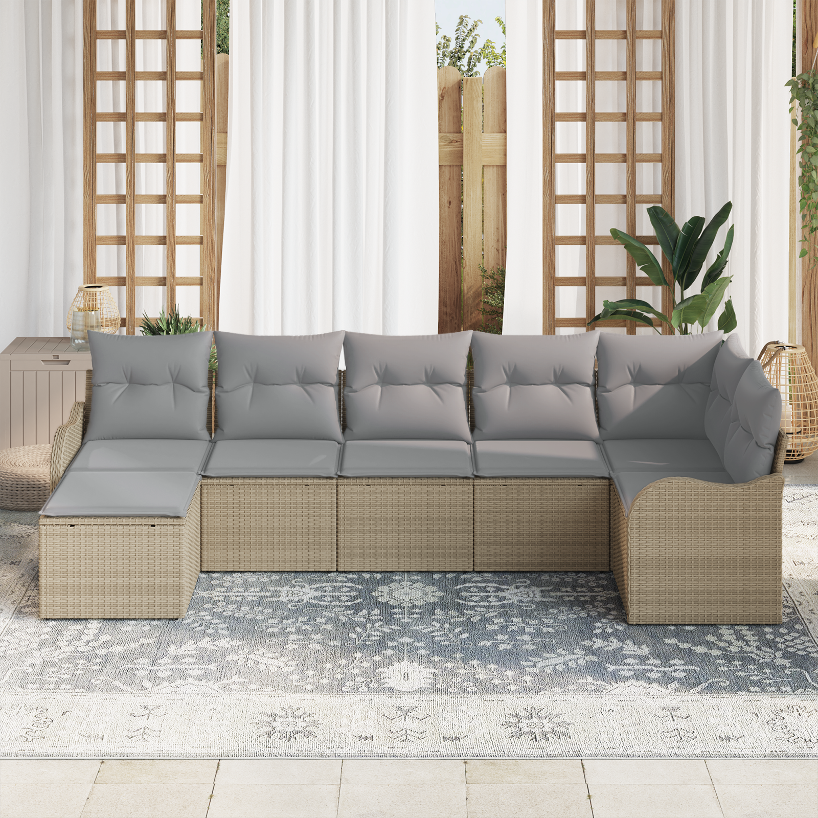 Thumbnail - vidaXL 7-teiliges Garten-Sofa-Set mit Kissen Beige Poly Rattan
