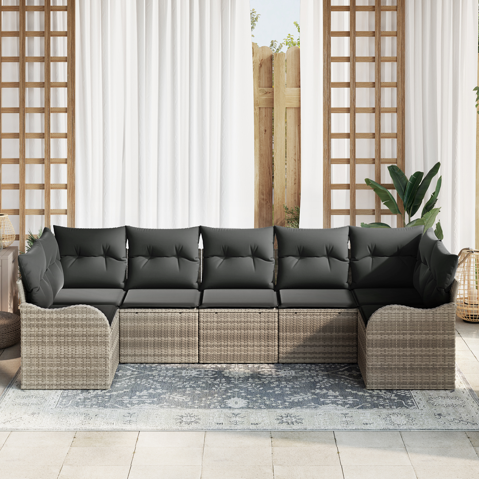 Комплект градински диван vidaXL от 7 части с възглавници Светлосив Полиратан, Комплект градински диван vidaXL от 2 места с възглавници Светлосив Полиратан - Image 3