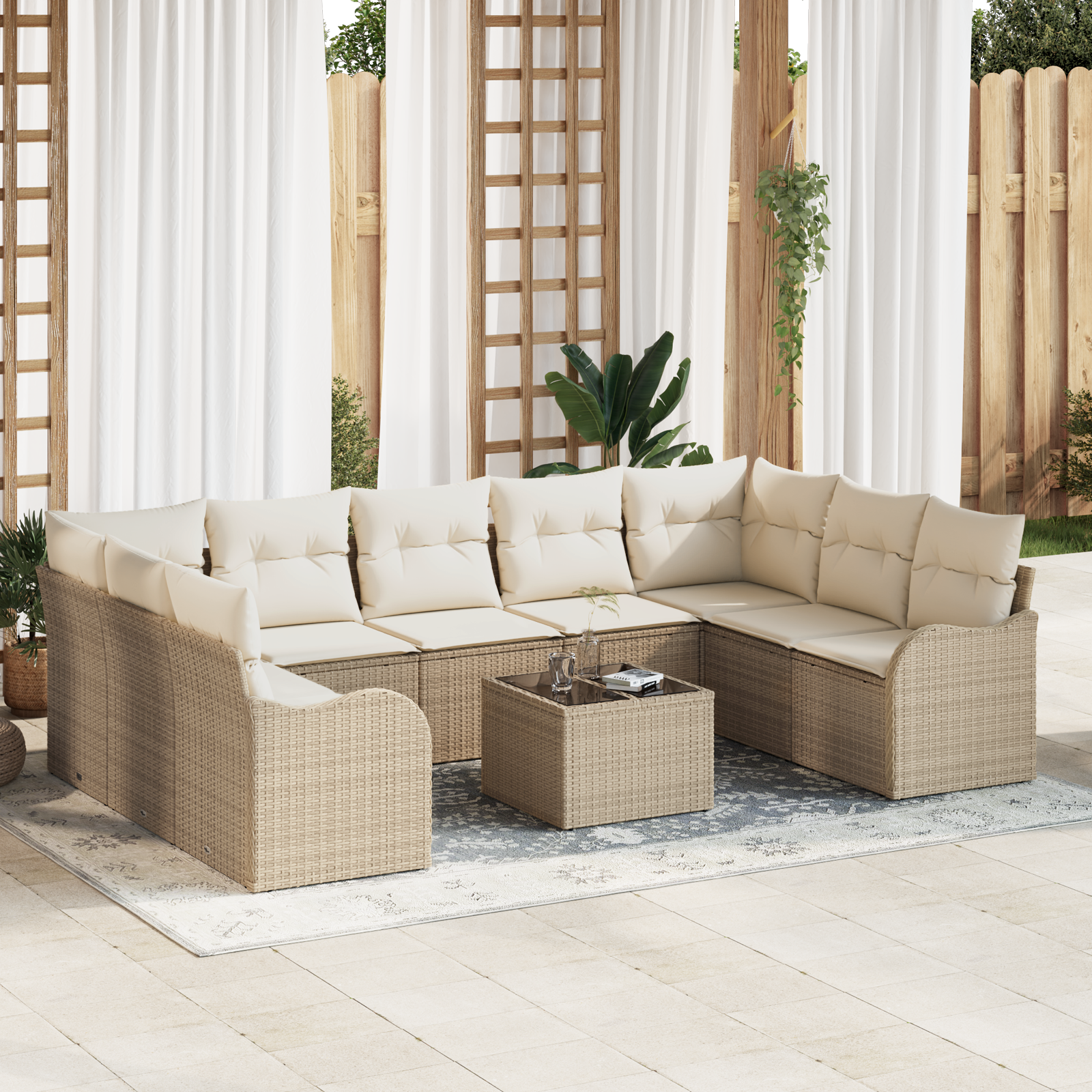 Thumbnail - vidaXL 10-teiliges Garten Sofa Set mit Kissen in Braun aus Poly Rattan