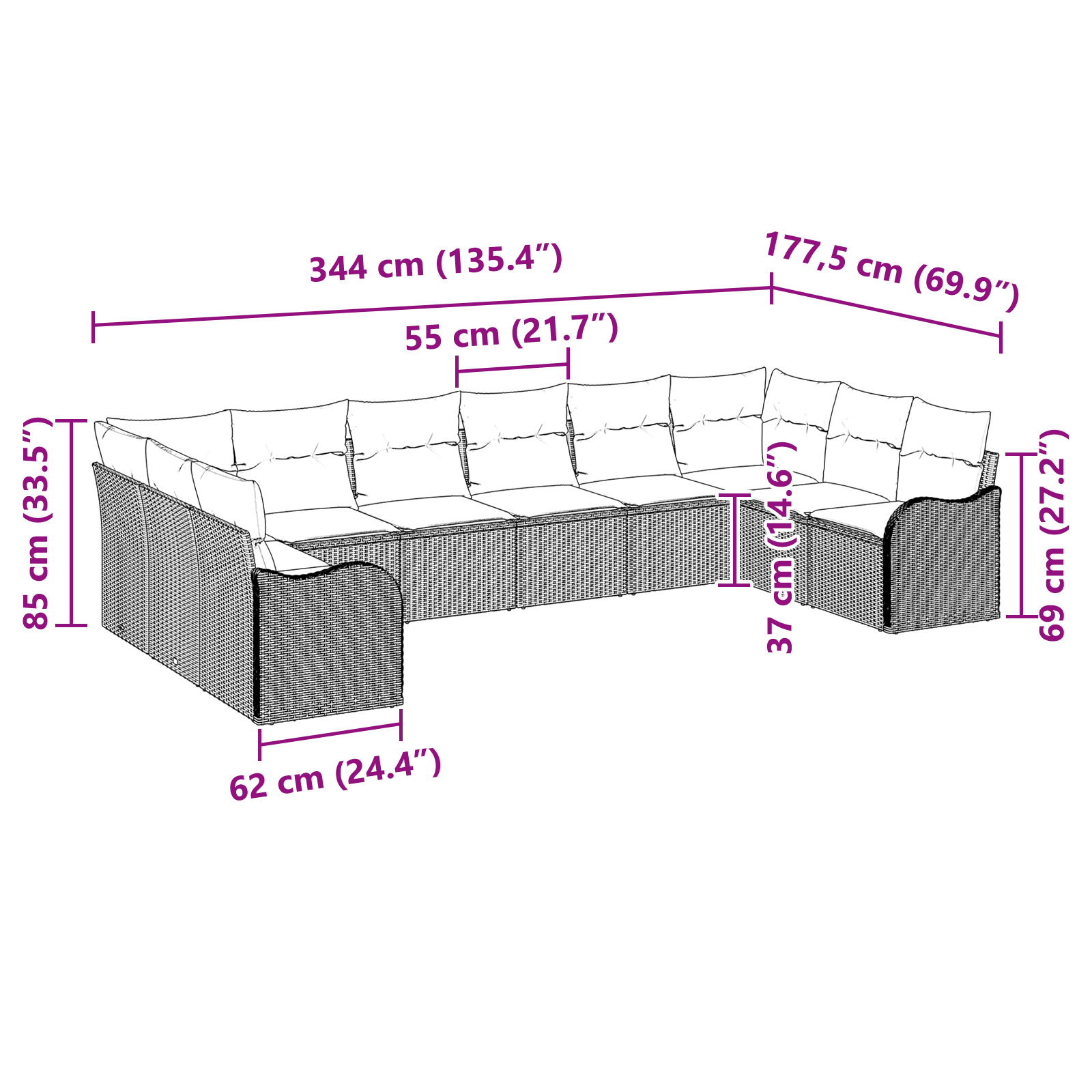 10 Частен градински диван с възглавници светлосив полиратан, vidaXL 2-местен градински диван с възглавници светлосив полиратан - Image 8
