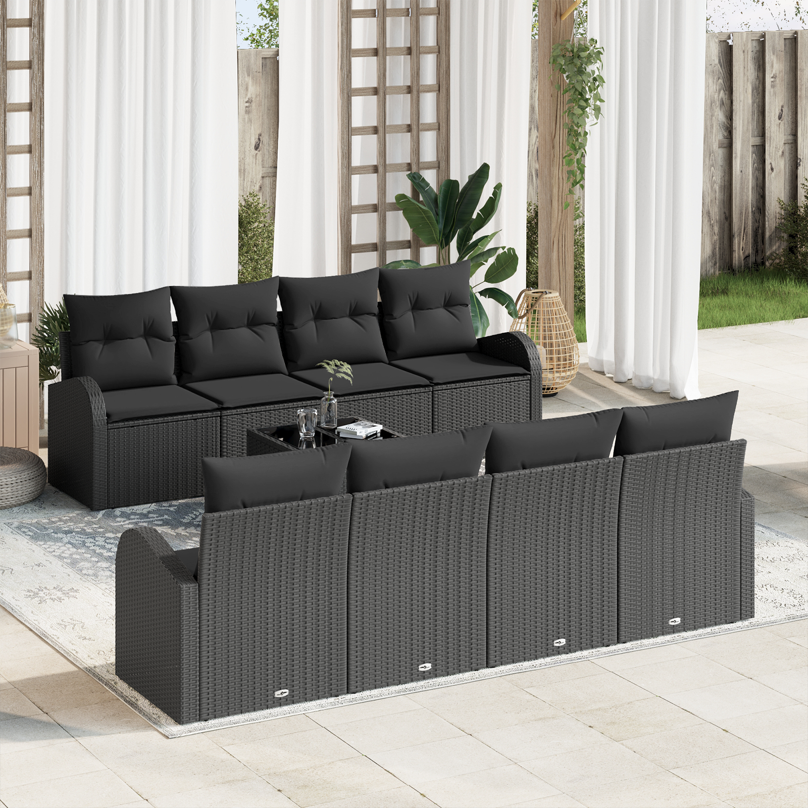 Thumbnail - vidaXL 9-teiliges Garten-Sofa-Set mit Kissen in Schwarz Poly-Rattan