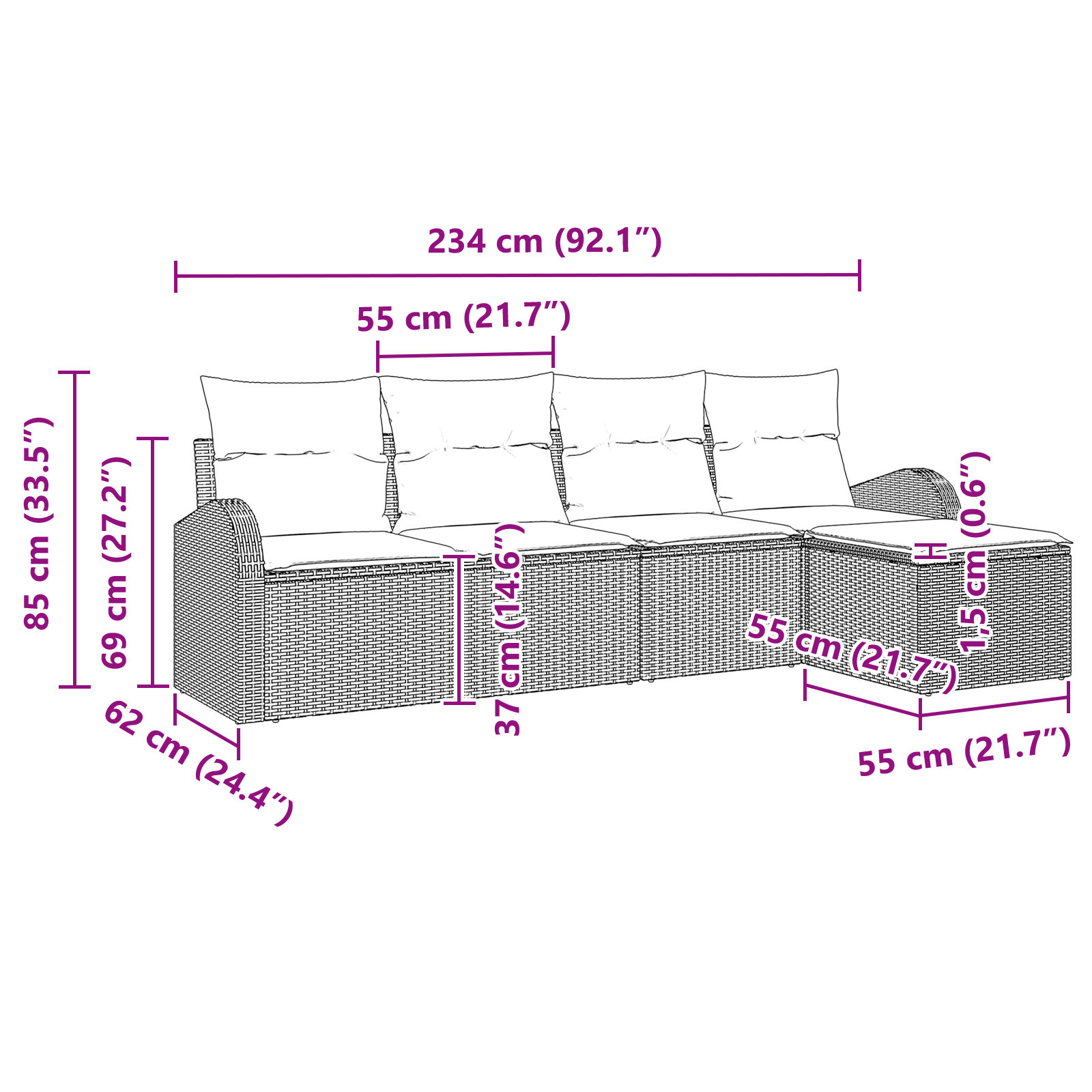 5 частен комплект градински диван с възглавници Светло сиво Полирани ратани - Image 11