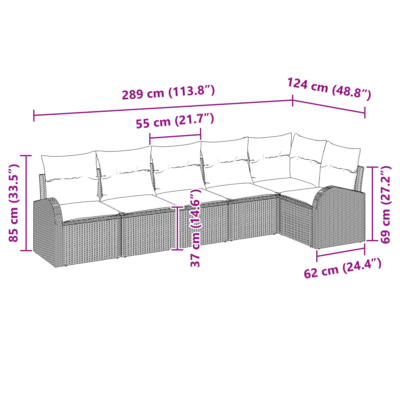 Комплект градински диван  с възглавници Черен полиратан - Image 8
