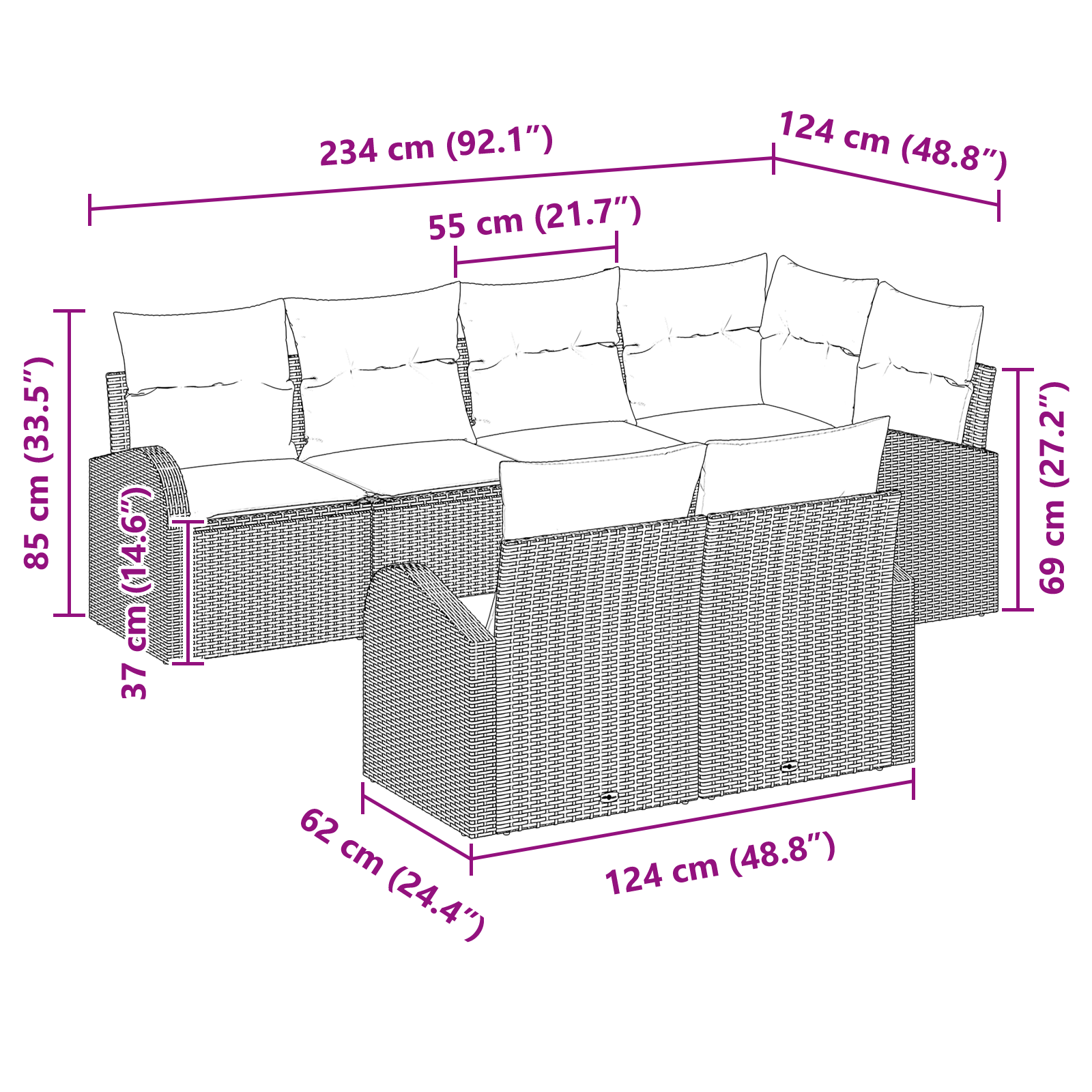 Градински диван комплект Комплект от 7 Черен - Image 11